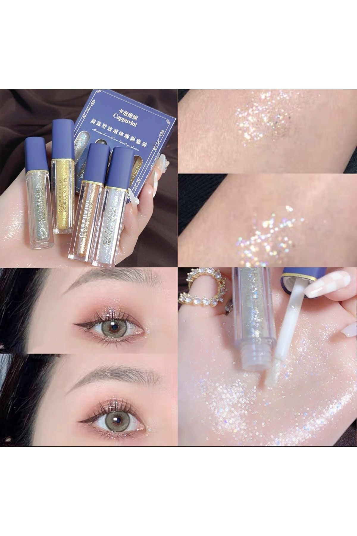 cappuvini Kore makyaj ürünleri, Galaxy Fine Glitter Liquid Eye Shadow, Aplikatörlü Işıltılı Göz farı