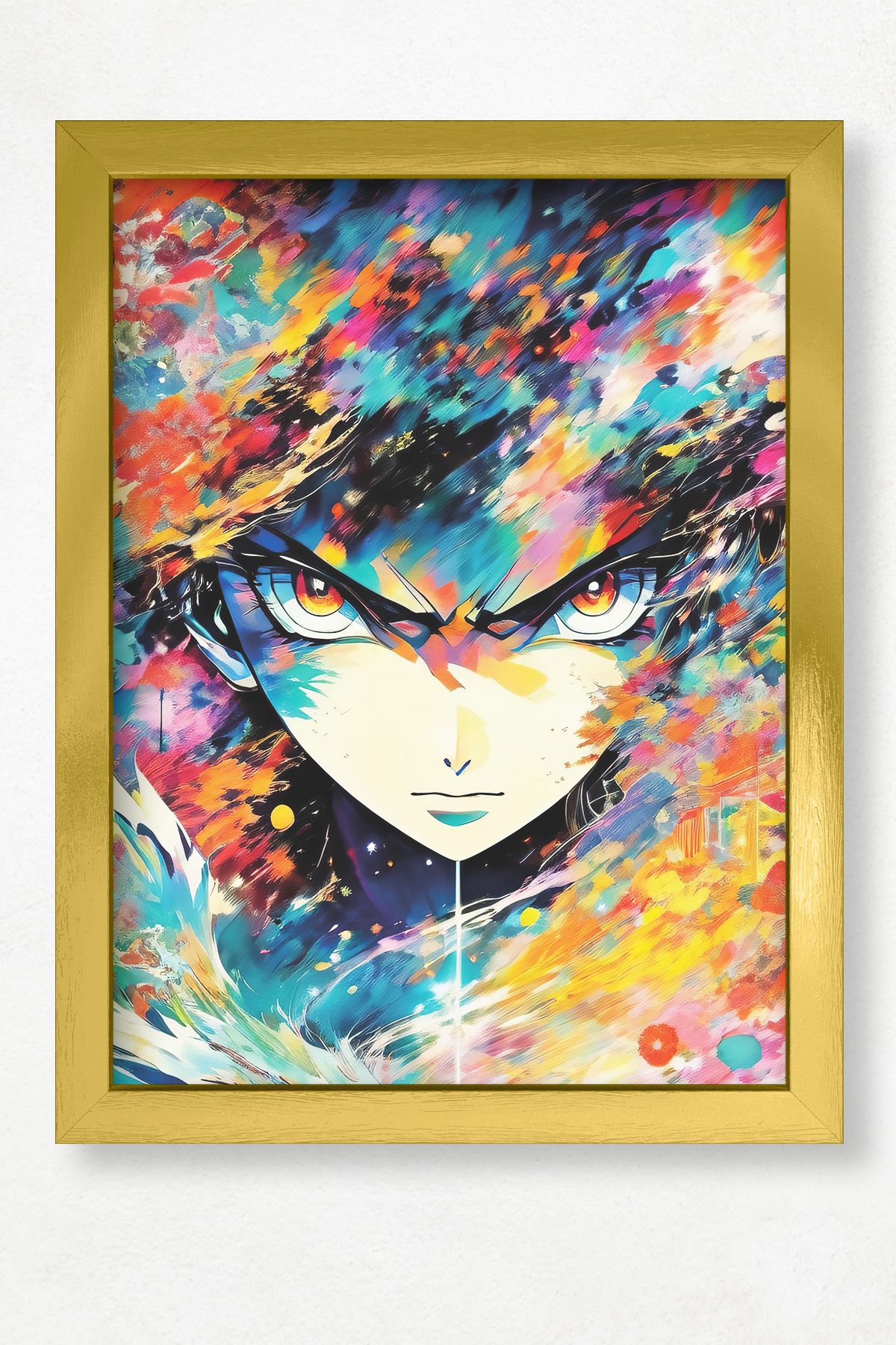 DuoArt Soyut Fantastik Anime Poster/Doğal Ahşap Çerçeveli Poster/Çerçeve Rengi:Altın