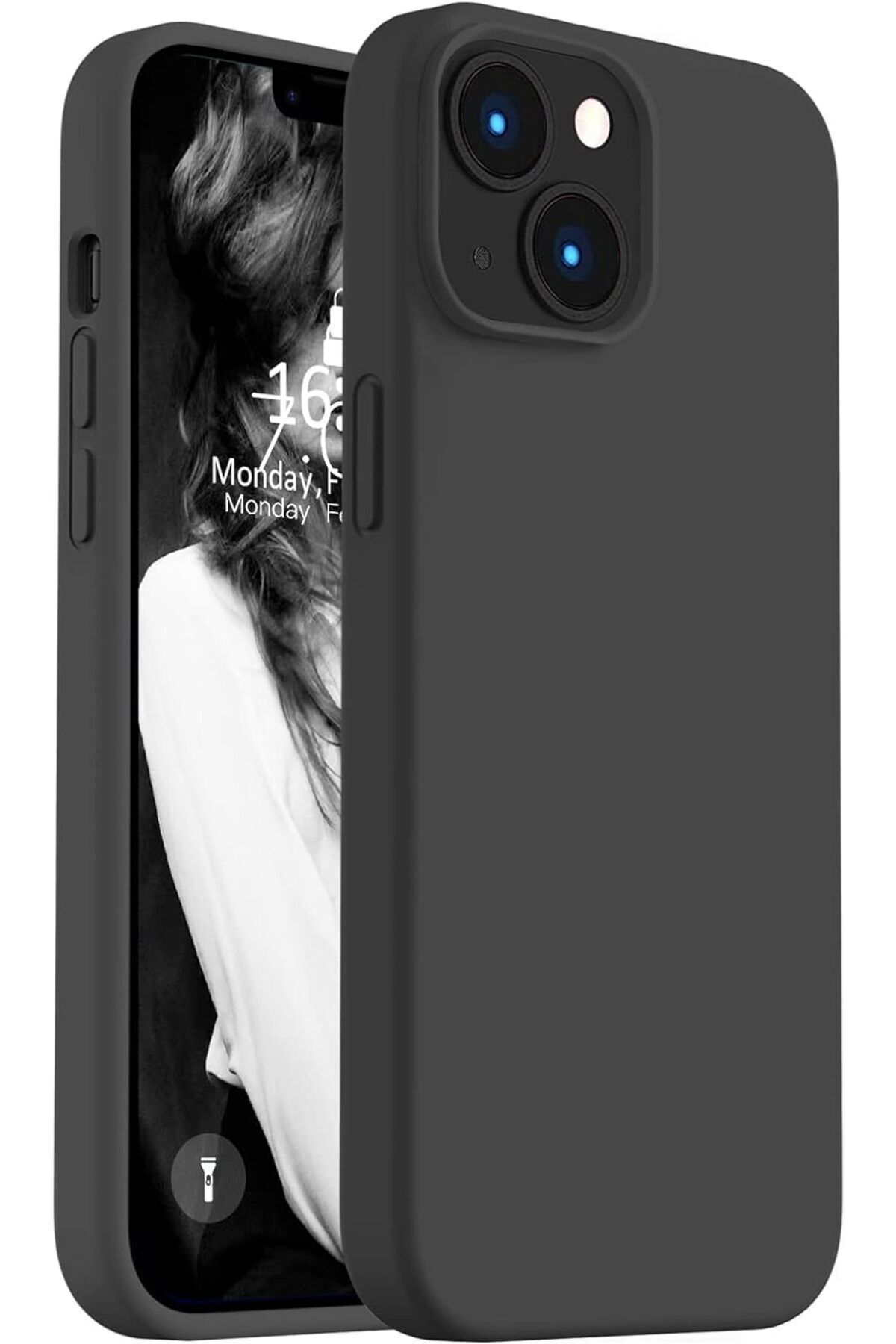 TrendCell Iphone 13/14 Uyumlu Içi Kadife Lansman Silikon Kılıf Kapak Siyah