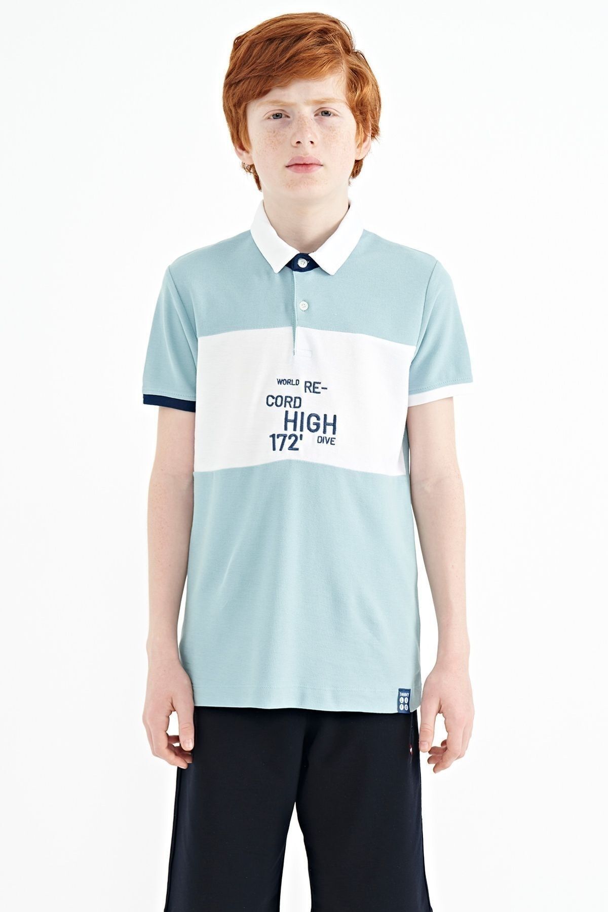 TOMMY LIFE Açık Mavi Renk Geçişli Nakış Detaylı Standart Kalıp Polo Yaka Erkek Çocuk T-shirt - 11110