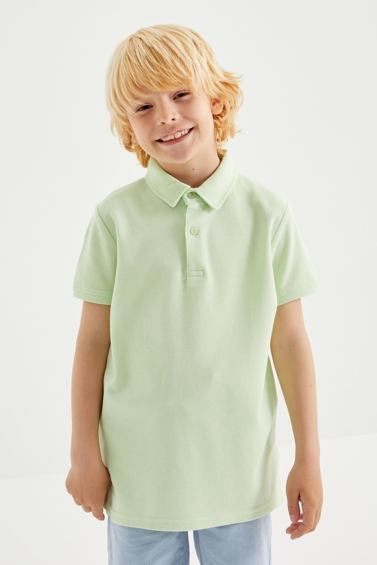 TOMMY LIFE Açık Yeşil Klasik Kısa Kollu Polo Yaka Erkek Çocuk T-shirt - 10962