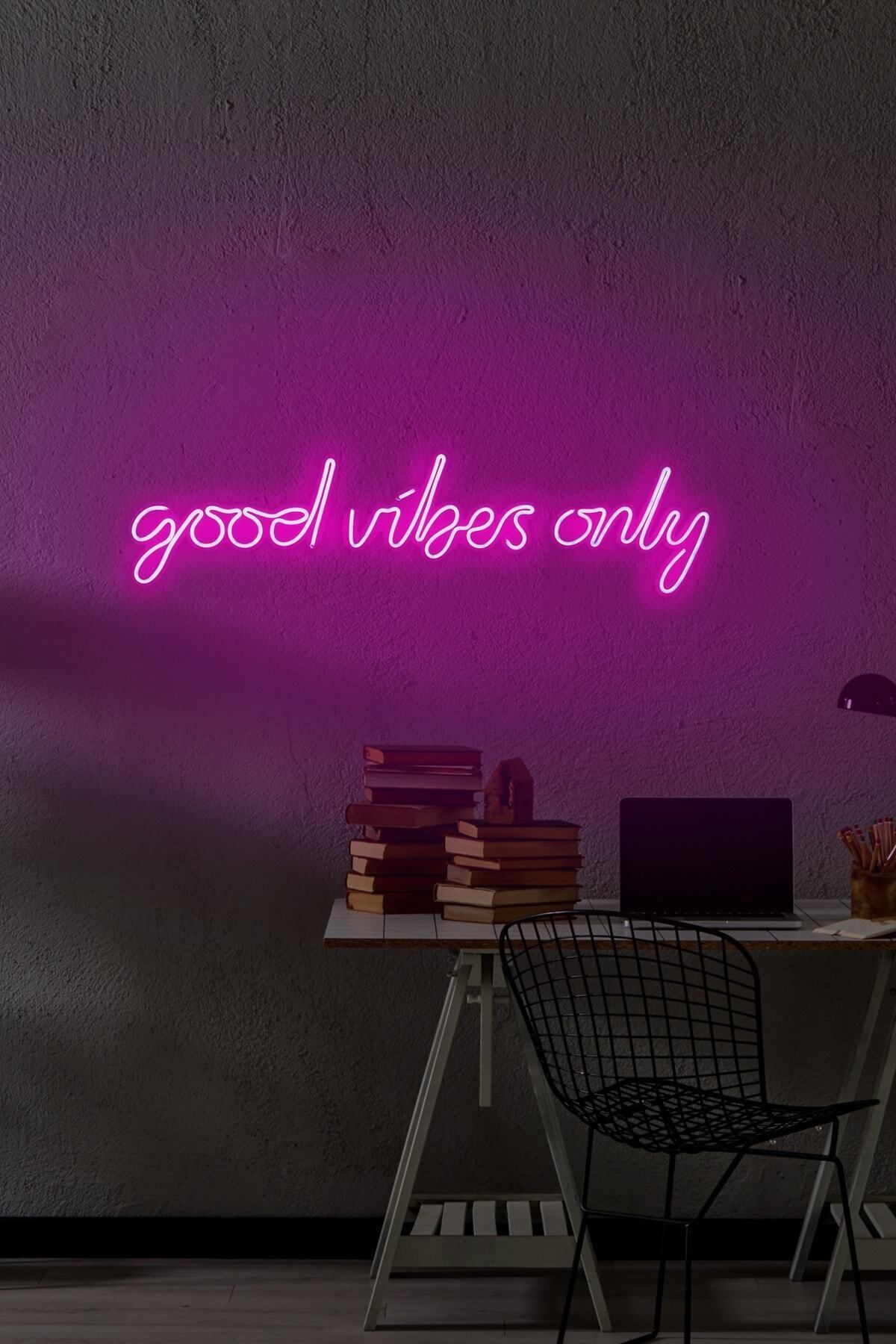 neon graph Neongraph Led Dekoratif Duvar Aydınlatması Neon Duvar Yazısı Good Vibes Only 64 X 18 Cm