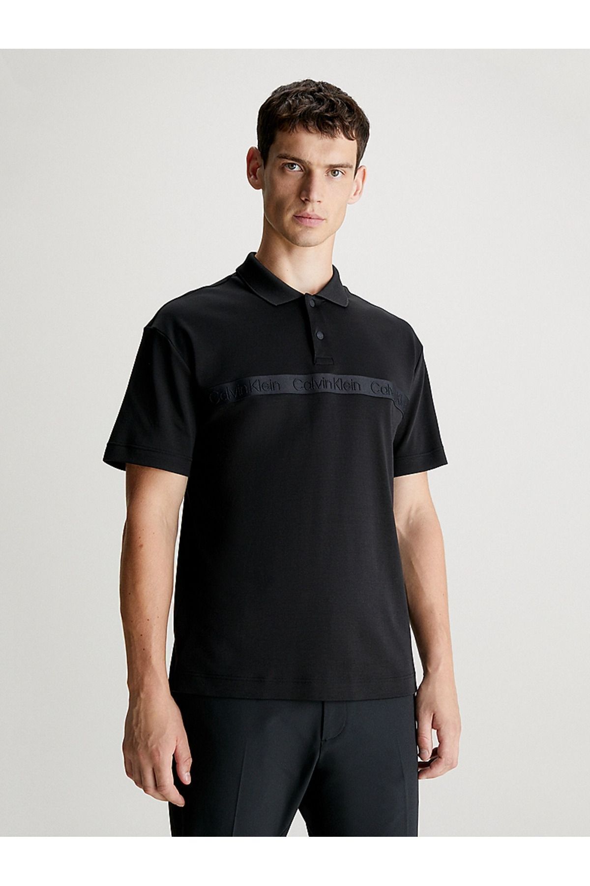 Calvin Klein Erkek Pamuklu Logolu Dokuma Kumaş Siyah Polo Yaka T-Shirt K10K112406-BEH