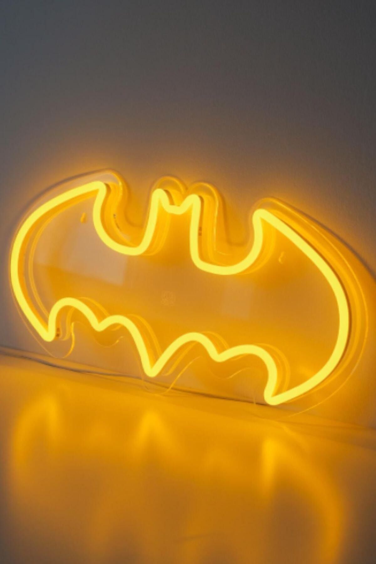 vinyuup Batman Amblemi Neon Led Işıklı Dekoratif Duvar Aydınlatması Anahtar Ile Açma Kapama 40 X 20 Cm