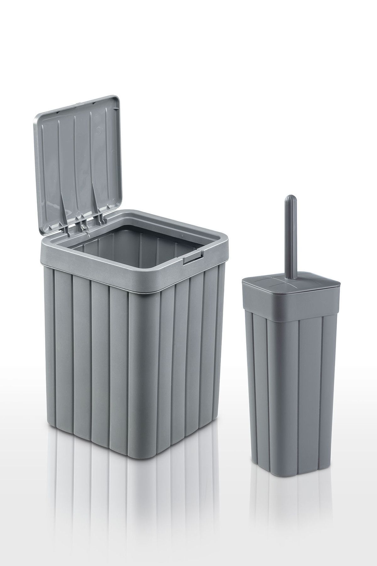 plastyol Fitil Desen 2'li Banyo Seti - 10l Çöp Kovası Ve Wc Fırçalık - Bas Aç Kapaklı