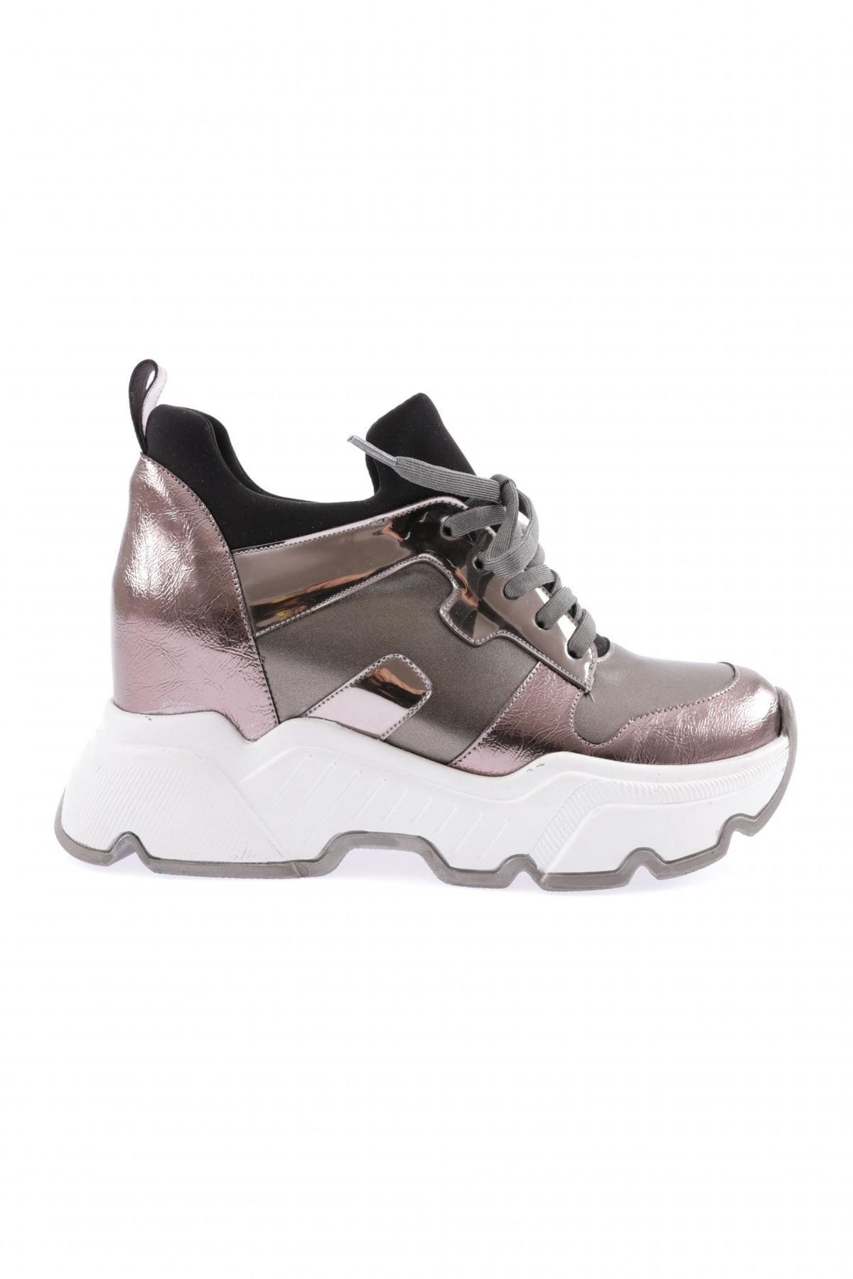 Dgn 1000-23y Kadın Mega Kalın Taban Sneakers Ayakkabı Platin