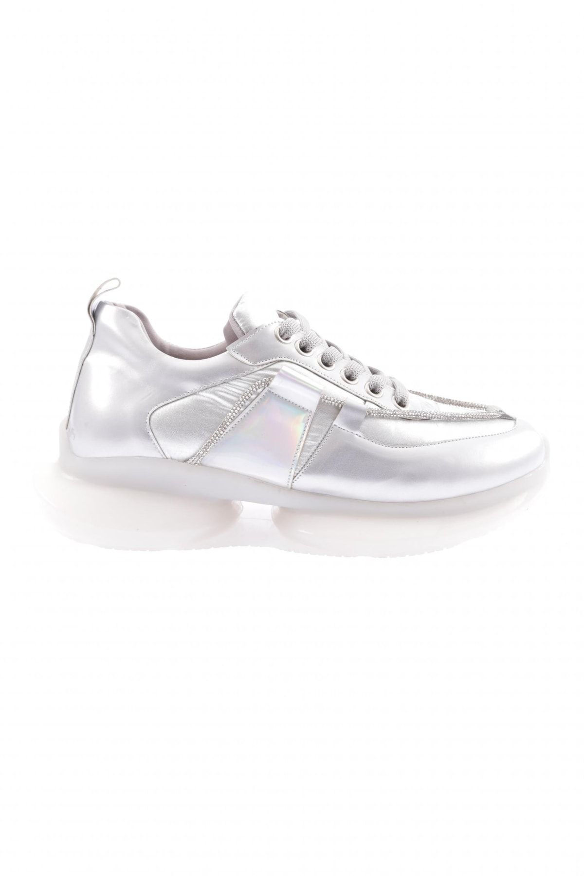 Dgn 954-23y Kadın Kalın Taban Silver Ip Taşlı Sneakers Ayakkabı Gümüş