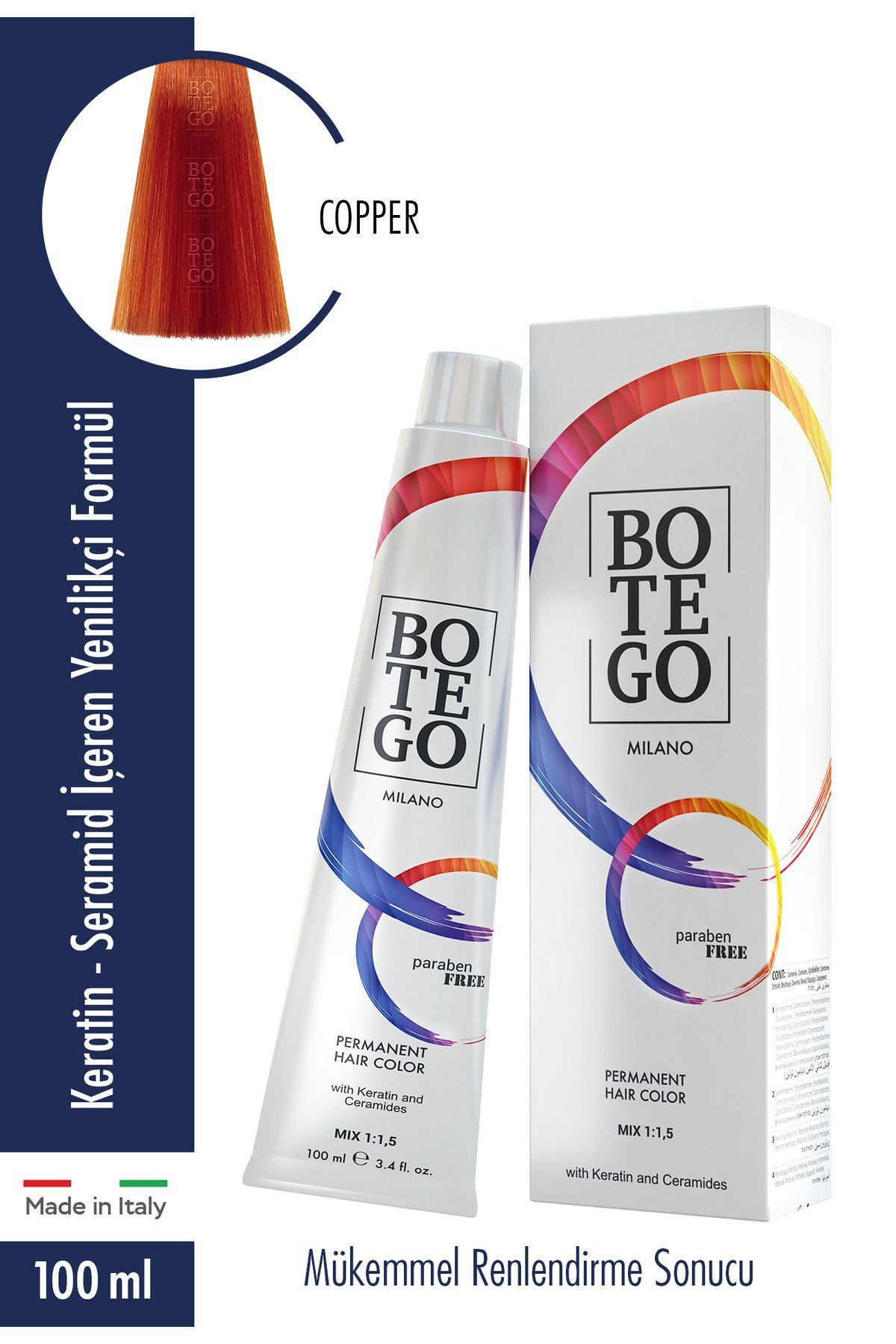 botegohair Botego Profesyonel Saç Boyası 100 ml Kalıcı Krem Boya - Copper/bakır