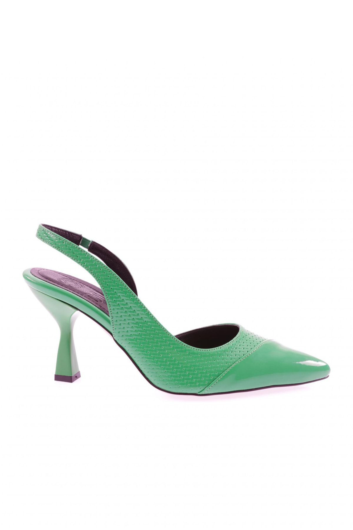 Dgn 04-23y Kadın Ince Topuklu Ayakkabı Yeşil Rugan Baskılı