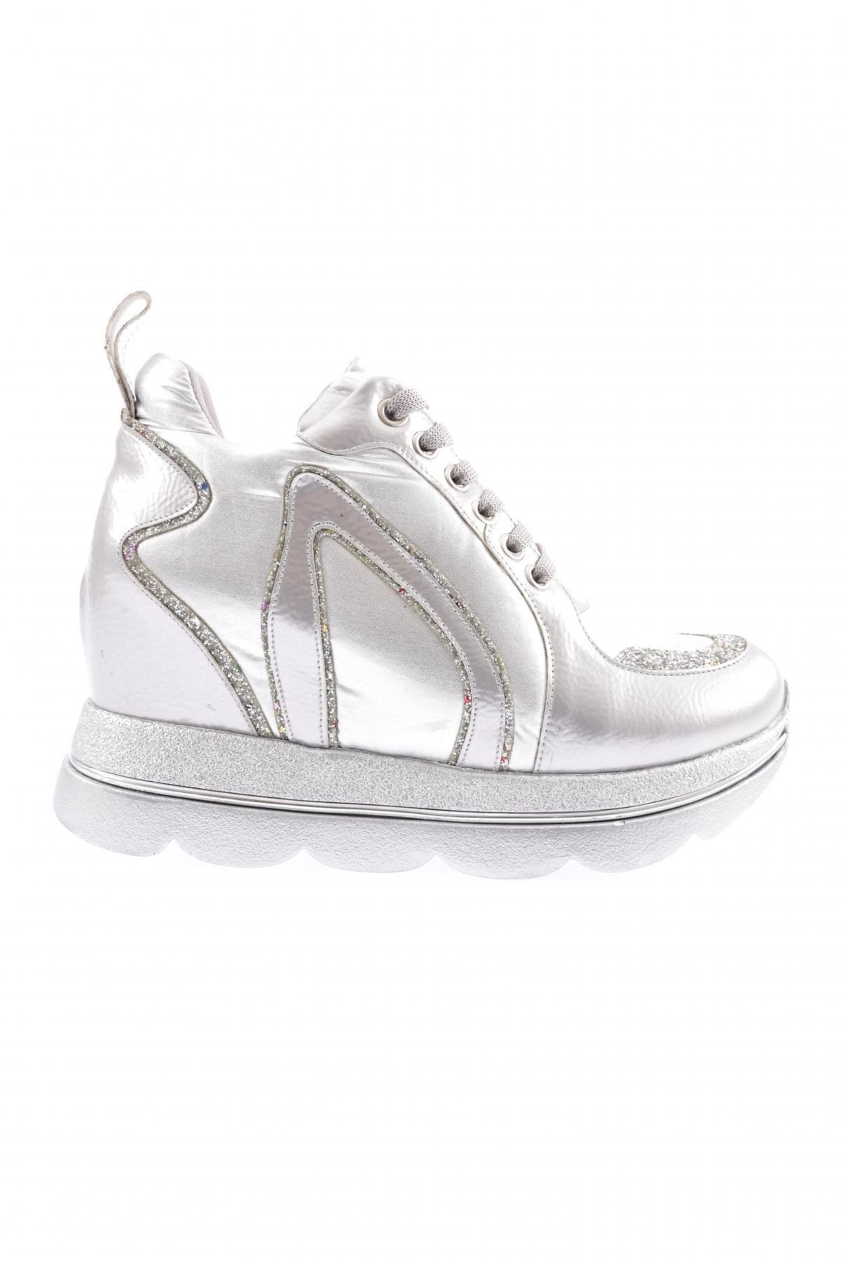 Dgn 1062-23y Kadın Mega Kalın Taban Silver Taşlı Sneakers Ayakkabı Gümüş