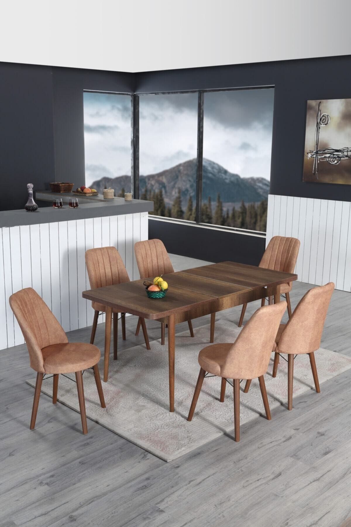 Lion 6 Kişilik Açılır Masa Sandalye Takımı Mutfak Masası Takımı Salon Masası Yemek Masası Masa Takımı