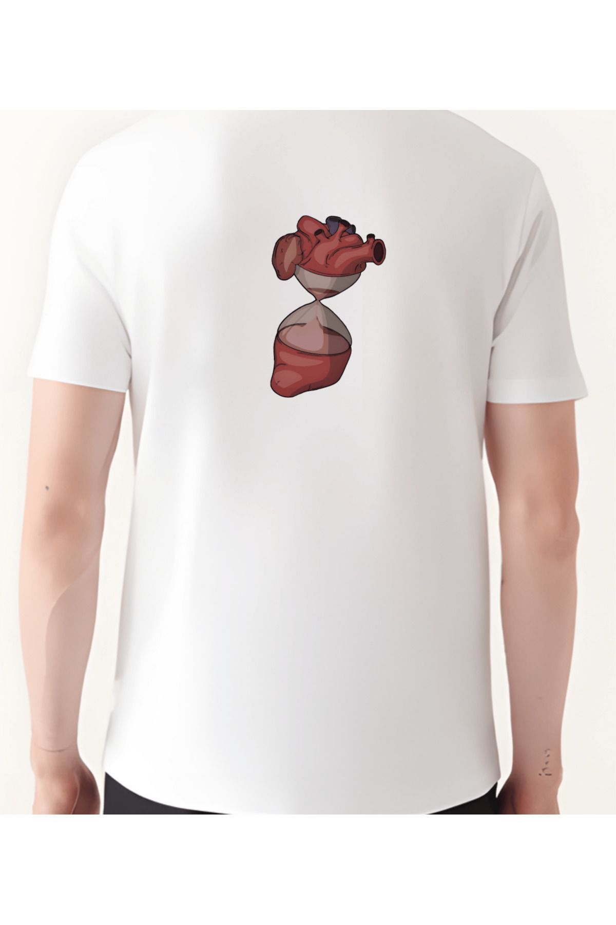 ZAFOİN Kalp Kum Saati Tshirt Baskılı T-shirt Erkek Kadın Unisex Tişört Oversize Tşört