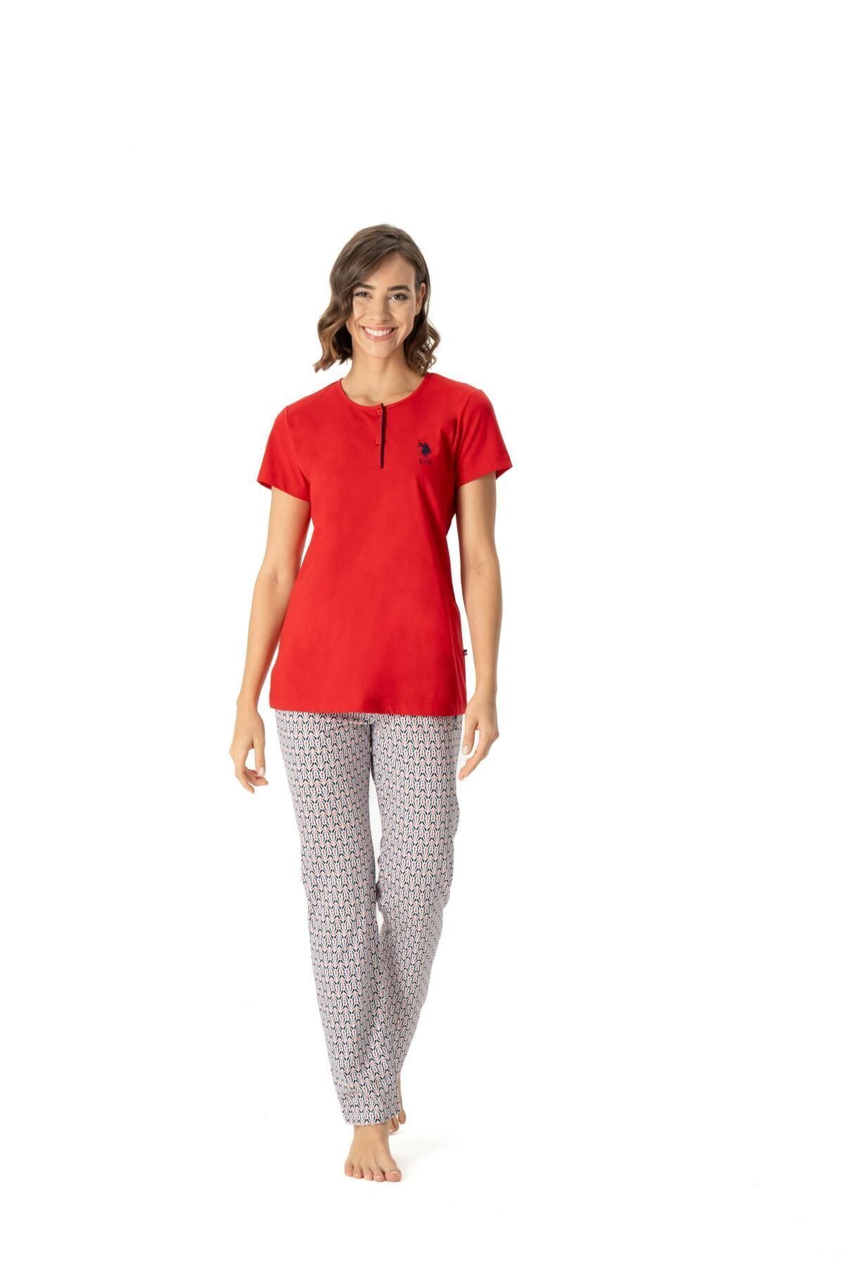 U.S. Polo Assn. Kadın Kırmızı Patlı Cepli Pijama Takımı B_1ONN.İE7CL0YD1E0