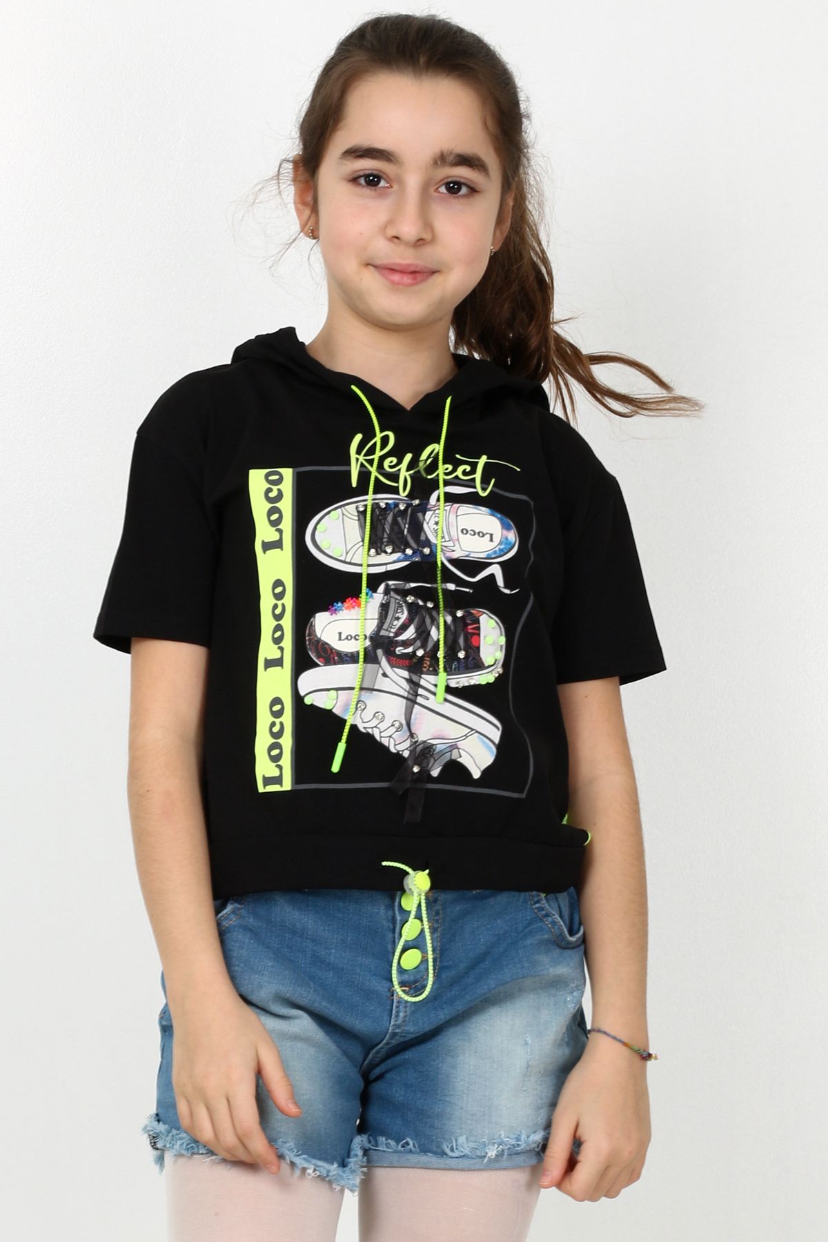 Cansın Mini Kız Çocuk Kapşonlu File Tshirt 10-15 Yaş 13960