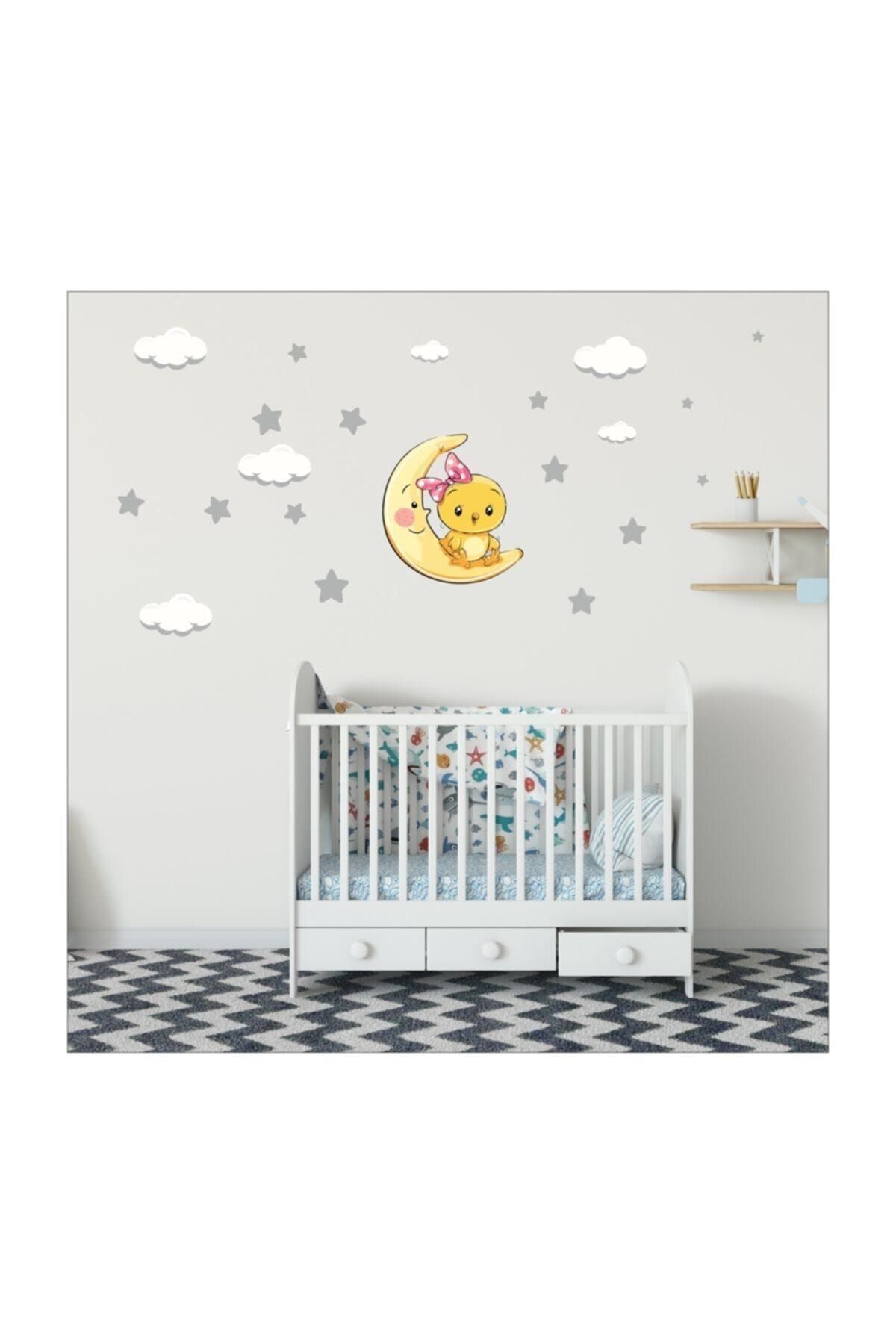 KT Decor Çocuk Bebek Odası Duvar Sticker Civciv Bulutlar Ve Yıldızlar