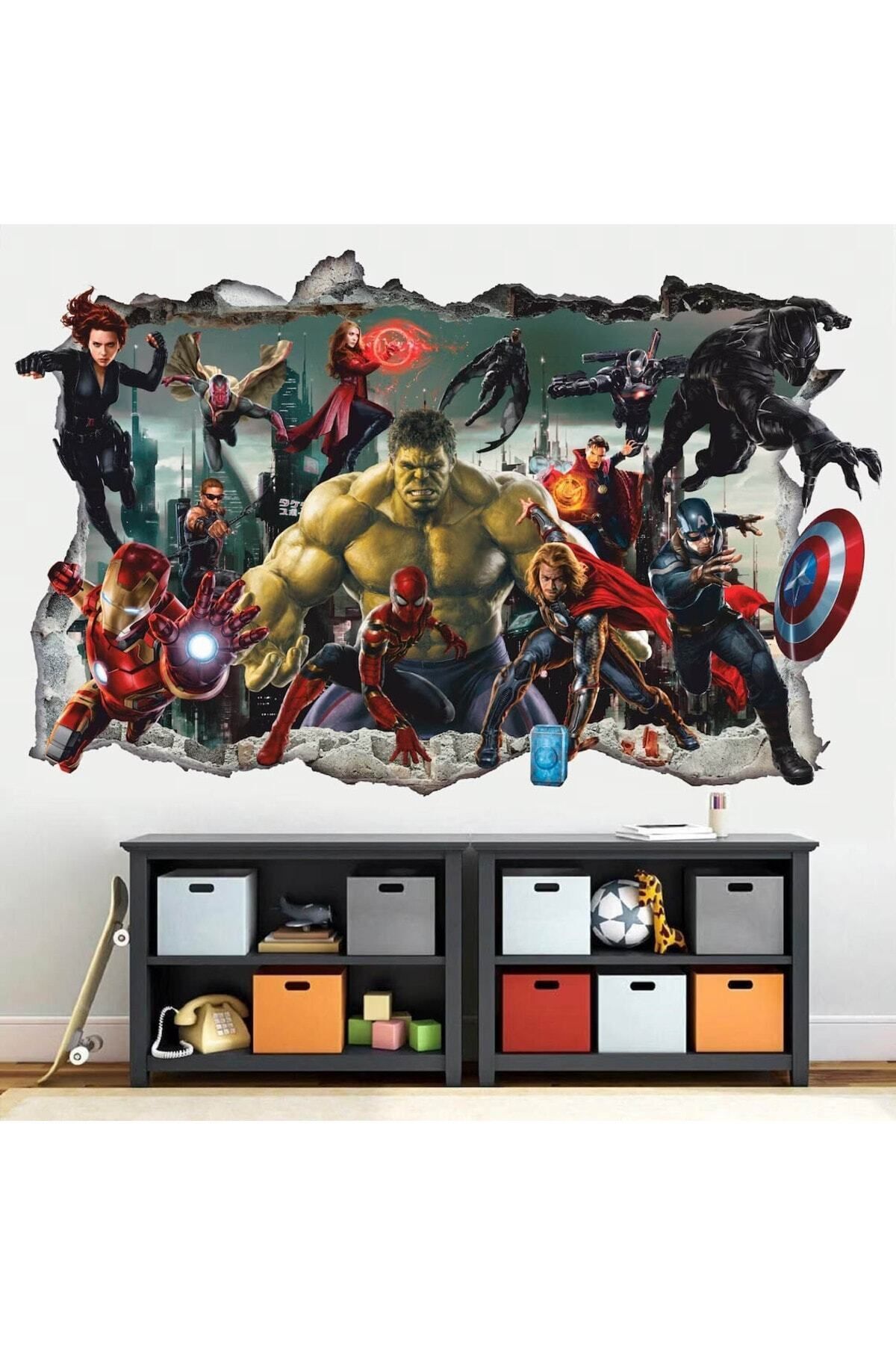 KT Decor Süper Kahramanlar Avengers Yenilmezler Süper Kahramanlar Full Hd Baskı 3d Çocuk Odası Duvar Sticker