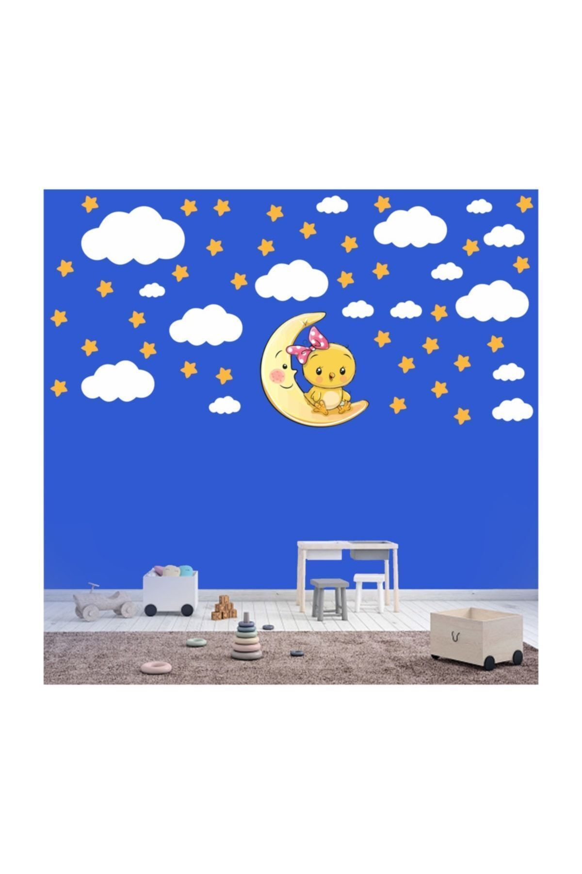 KT Decor Sevimli Civciv, Yıldızlar Ve Bulutlar Çocuk Odası Sticker