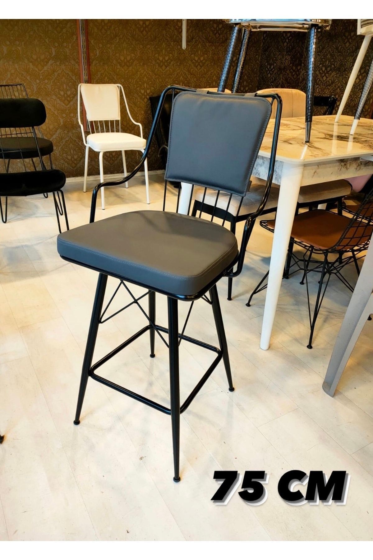Sandalye Shop Yeni Reina Bar Sandalyesi 75 Cm Antrasit.100 Ile 115 Cm Arası Ada&masalara Uygundur