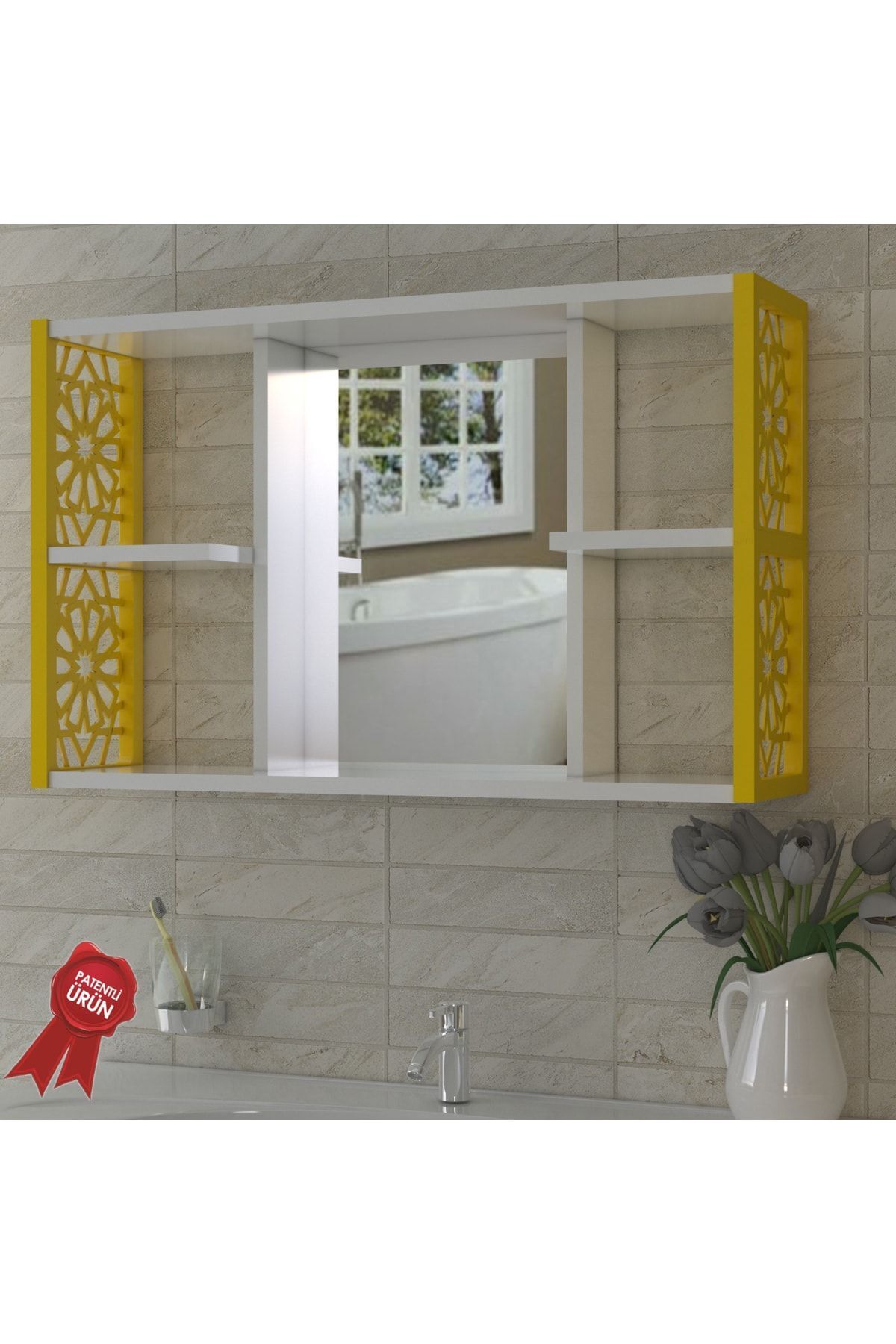 THE VİOLET Selçuklu Aynalı Banyo Dolabı - Sarı