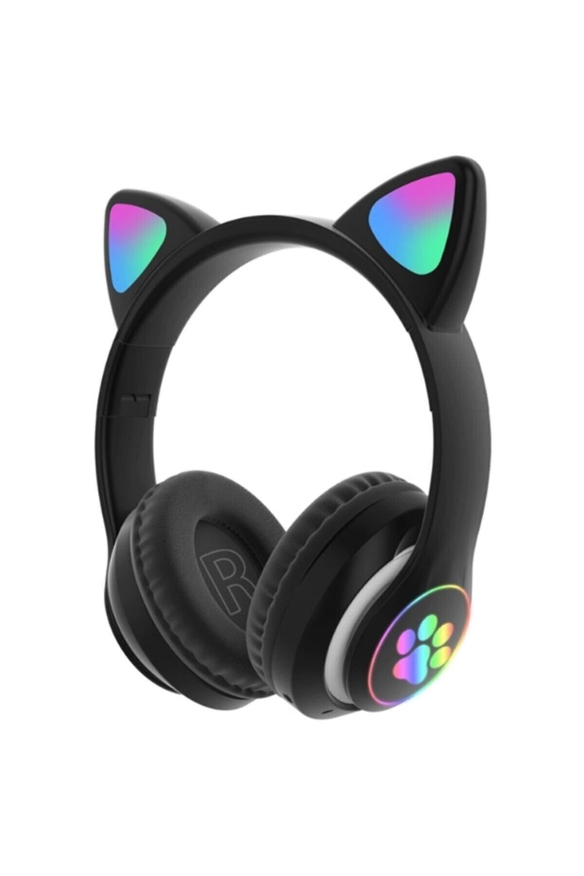 Genel Markalar Kablosuz Bluetooth 5.0 Led Işıklı Kedili Şık Kulaklık Hediye Fm