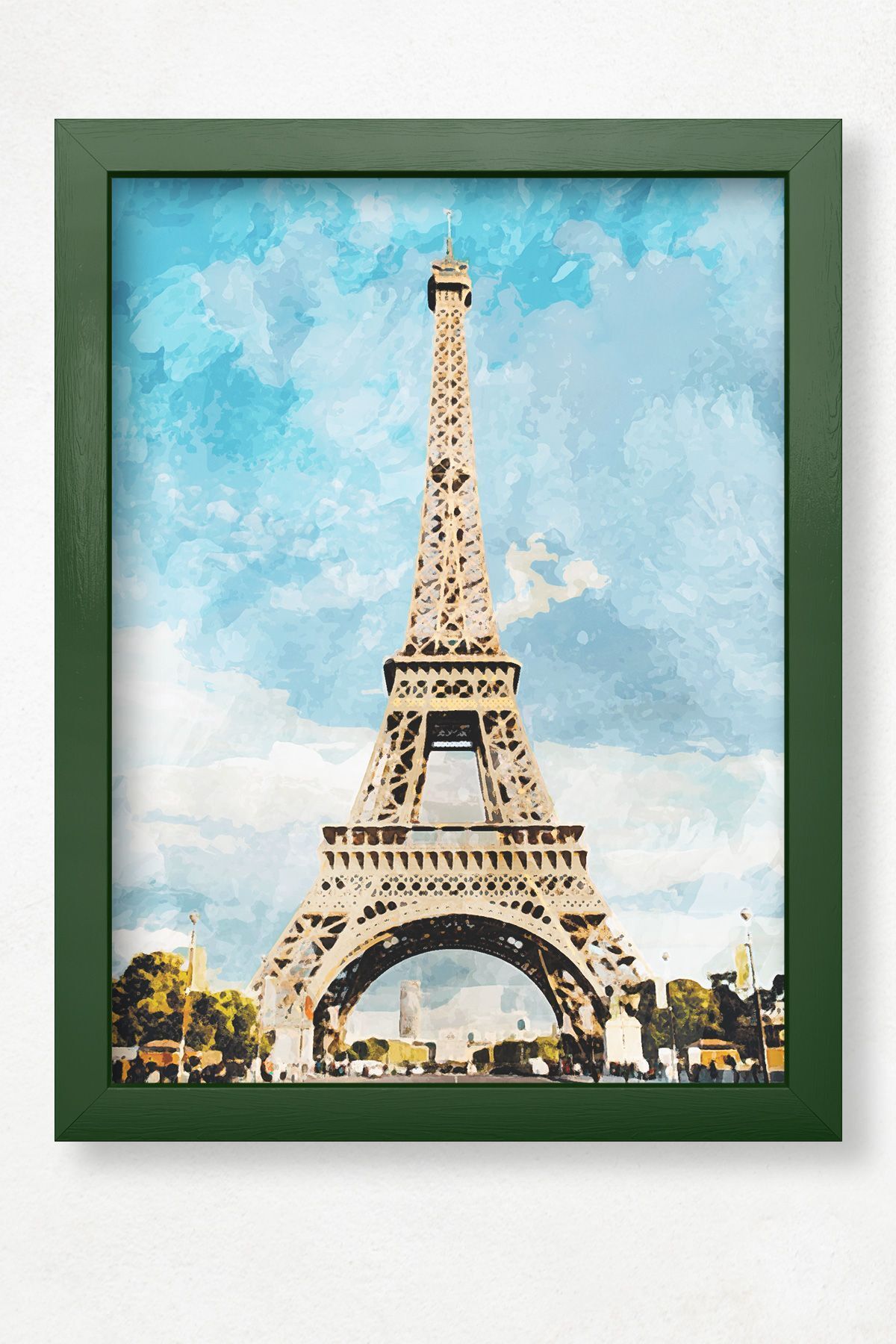DuoArt Eyfel Kulesi-Paris/İkonik Yapılar/Efekt/Doğal Ahşap Çerçeveli Poster/Çerçeve Rengi:Koyu Yeşil