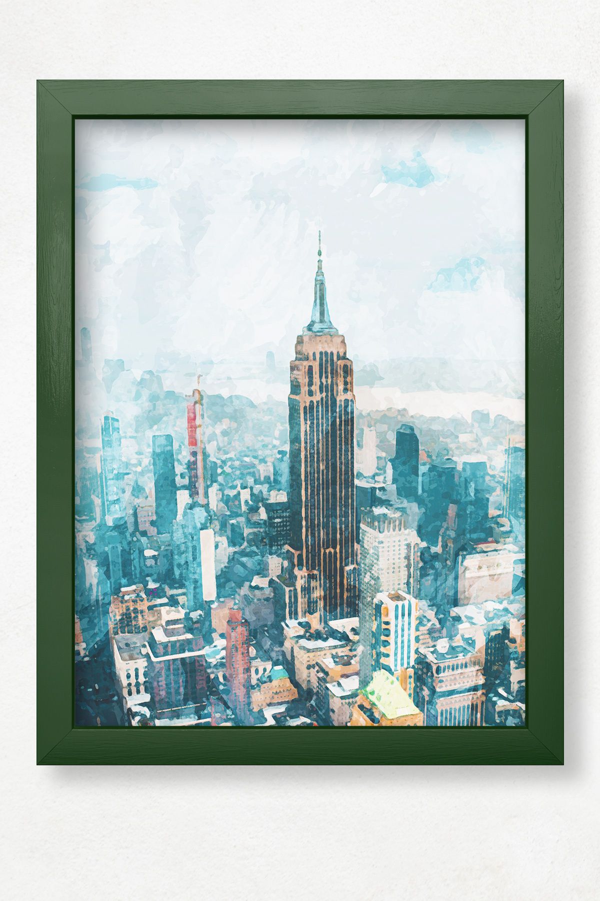 DuoArt Empire State-New York/İkonik Yapılar/Efekt/Doğal Ahşap Çerçeveli Poster/Çerçeve Rengi:Koyu Yeşil