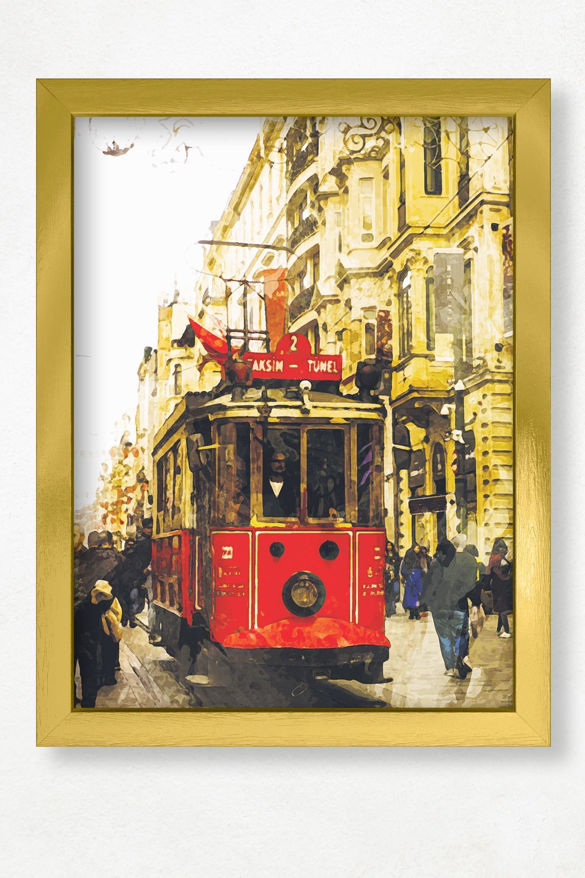 DuoArt İstiklal Caddesi-İstanbul/İkonik Yapılar/Efekt/Doğal Ahşap Çerçeveli Poster/Çerçeve Rengi:Altın