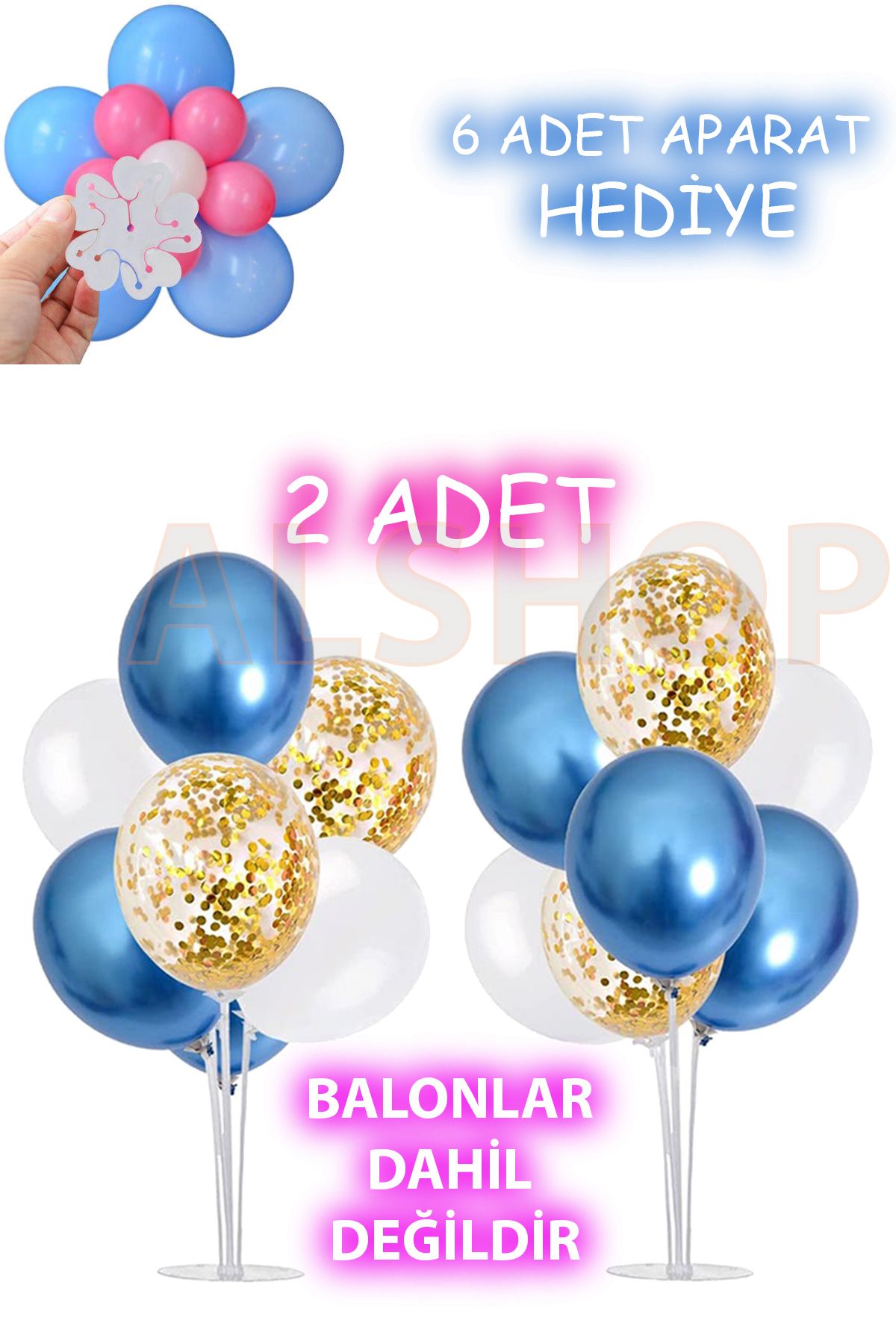 Alshop 2 Adet Balon Süsleme Standı 6 Adet Aparat Hediyeli 7li Çubuklu Ayaklı Stand