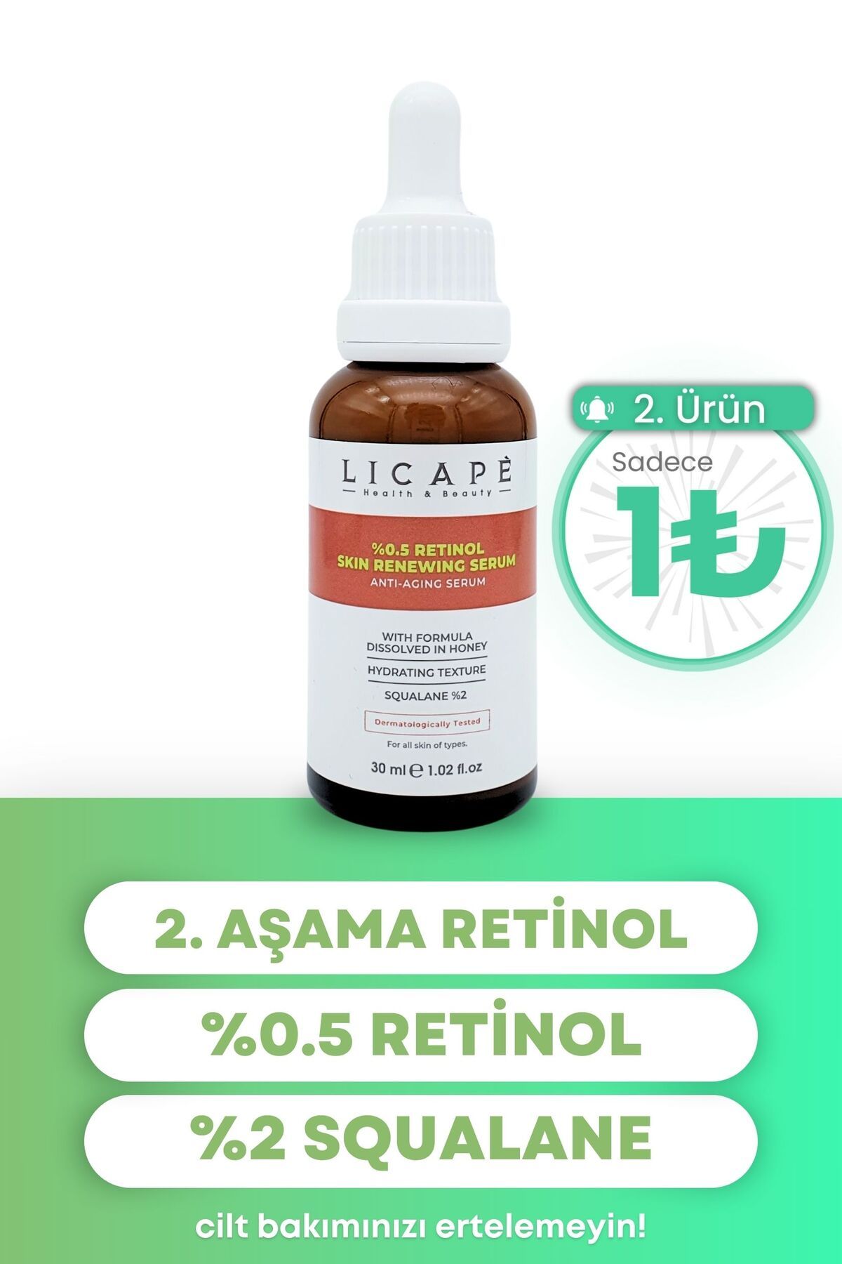 Licape Cilt Yaşlanması Karşıtı Aydınlatıcı 2.aşama (%0,5) Retinol Serum
