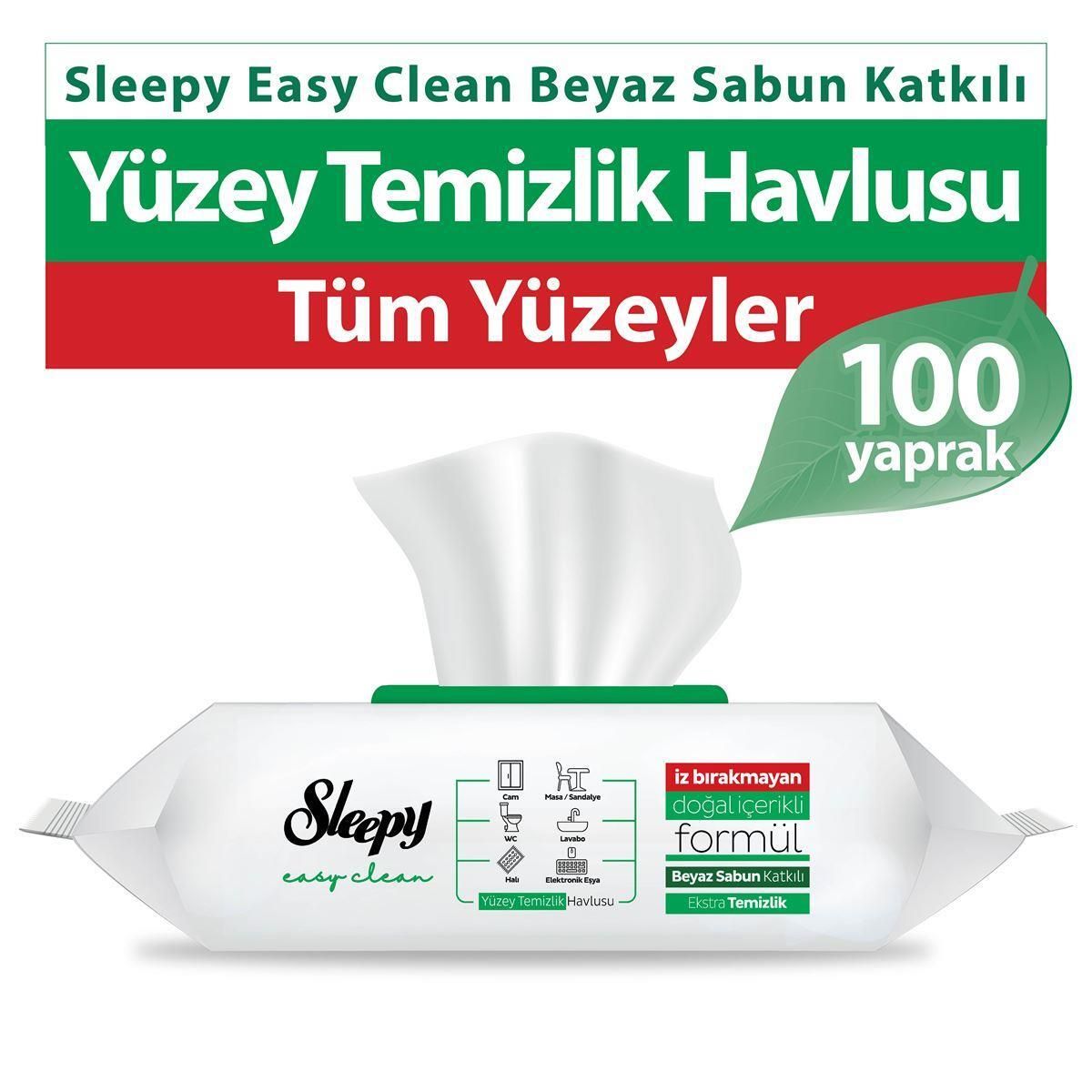 Sleepy Easy Clean Beyaz Sabun Katkılı Yüzey Temizlik Havlusu 100 Lü