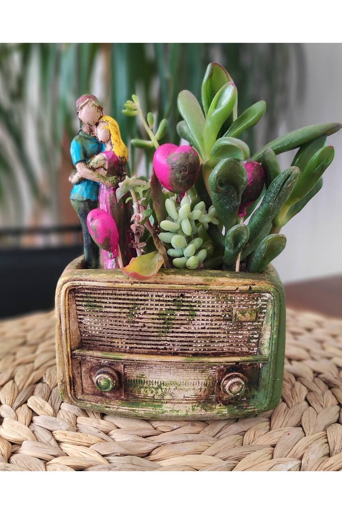 Lina Art hediyelik Eskitme Nostalji Radyo Saksı Mini Boy 14 Cm X 11 Cm ) )