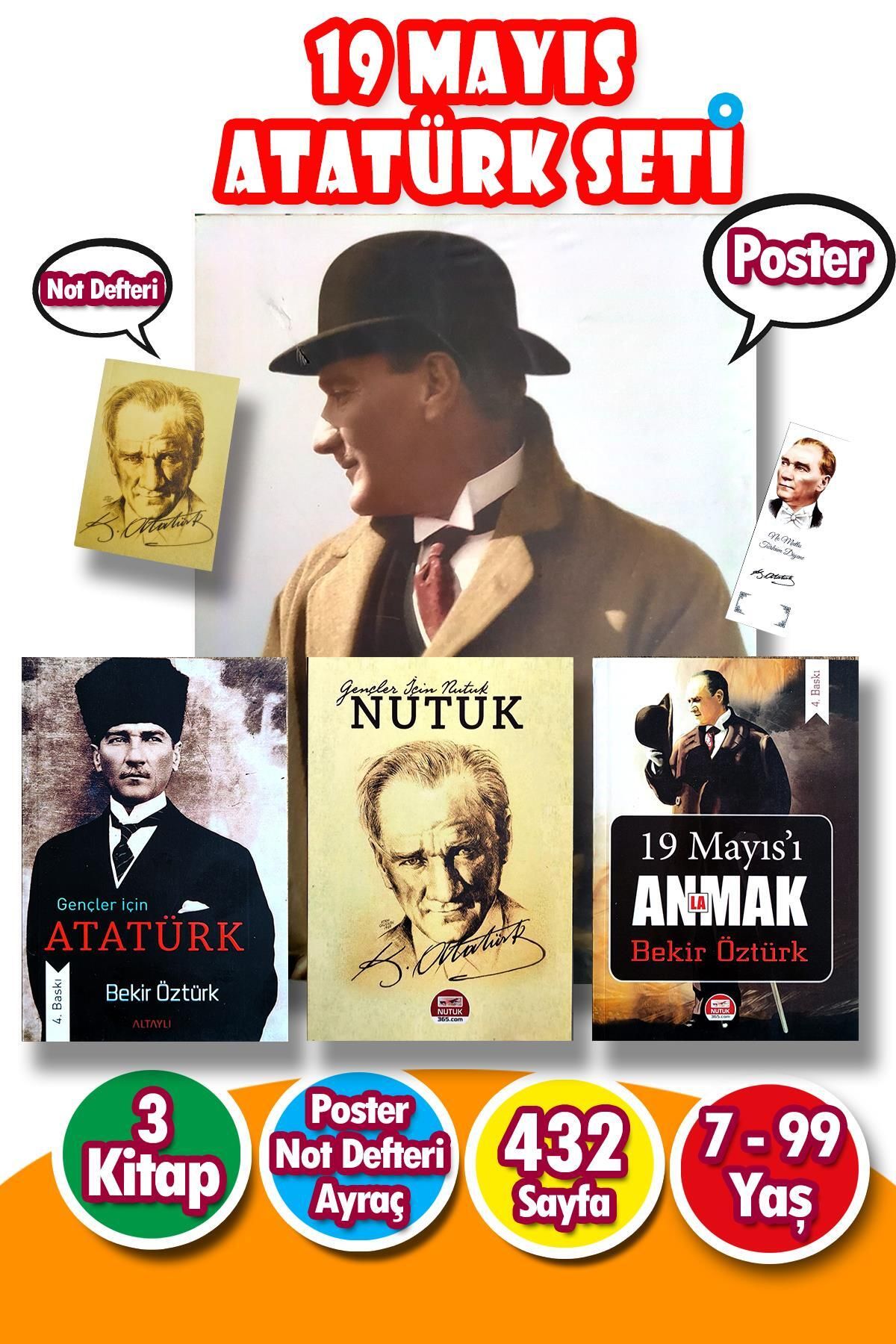Harika Kitap 19 Mayıs 3 Kitaplı Atatürk Seti Not Defteri Poster Ayraç Hediyeli