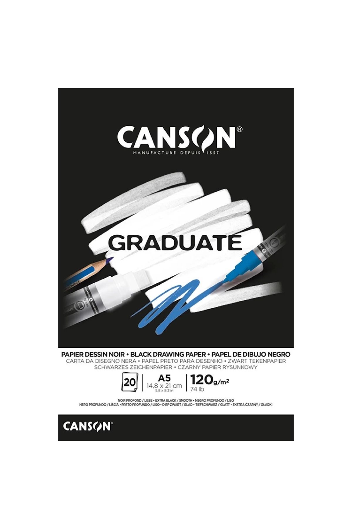 Canson A5 Graduate Siyah Çizim Defteri 120 Gr. 20 Yp.
