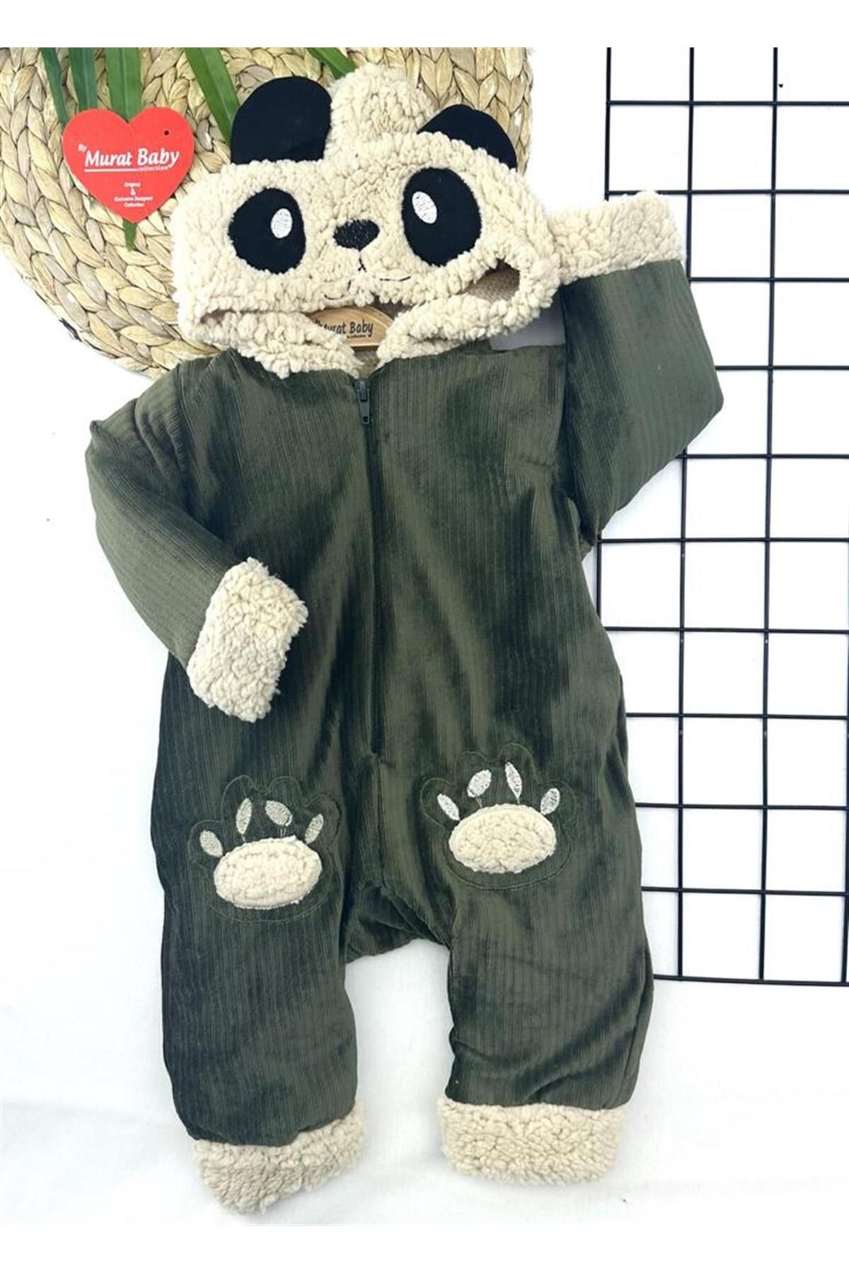 TRENDİMİZBİR (BY MURAT BABY) Panda Şapkalı Fermuarlı Yünlü Bebek Tulum