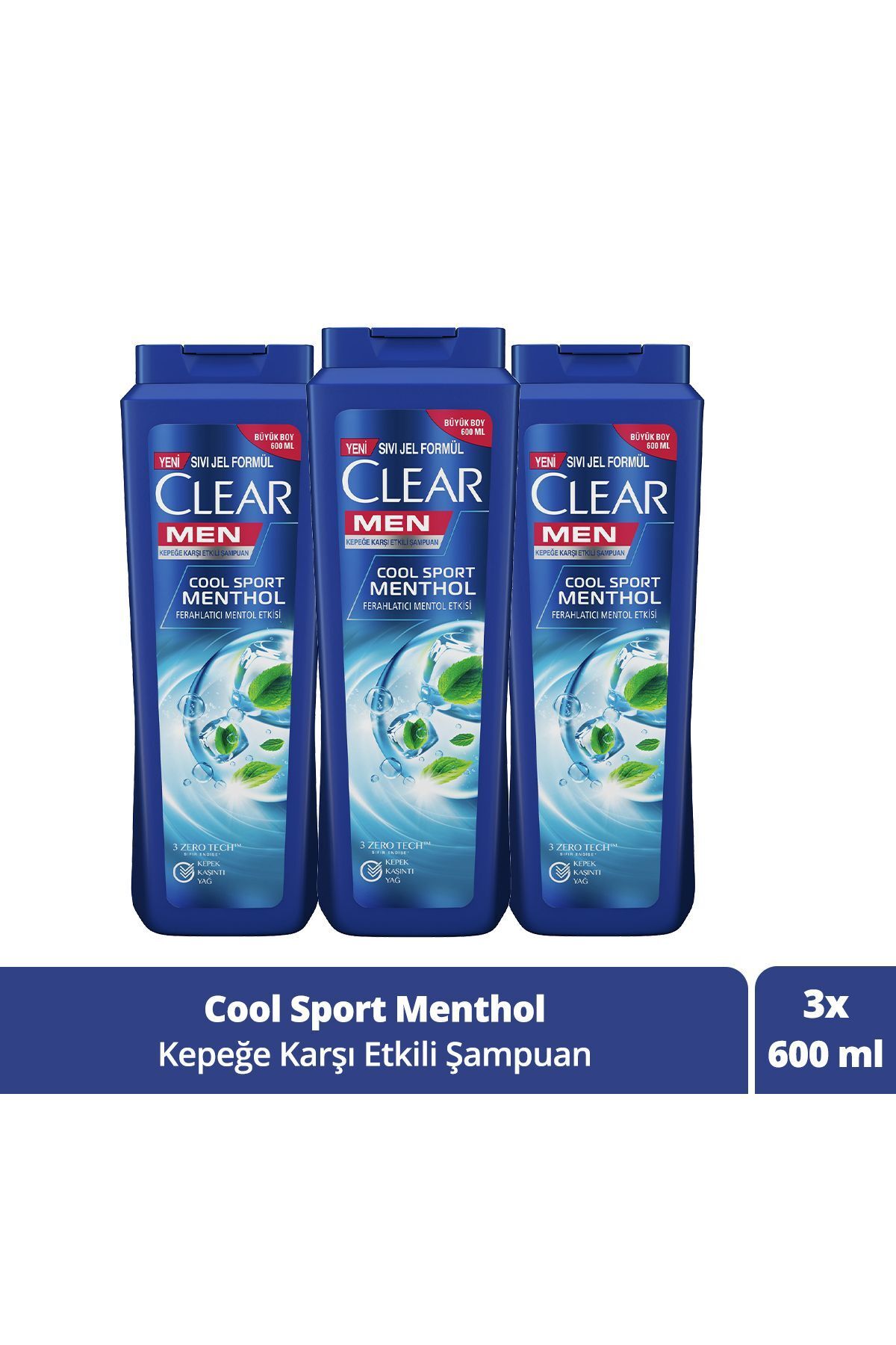 Clear Men Kepeğe Karşı Etkili Saç Bakım Şampuanı Cool Sport Menthol Ferahlatıcı Mentol 600 ml X3