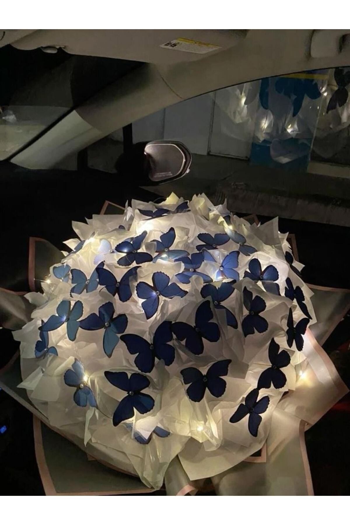 BYSHOPPİNG Led Işıklı Kelebek Buketi A Kalite Büyük Boyanneler Günü Hediyelik Özel Mavi Kelebek Buketi Sevgili
