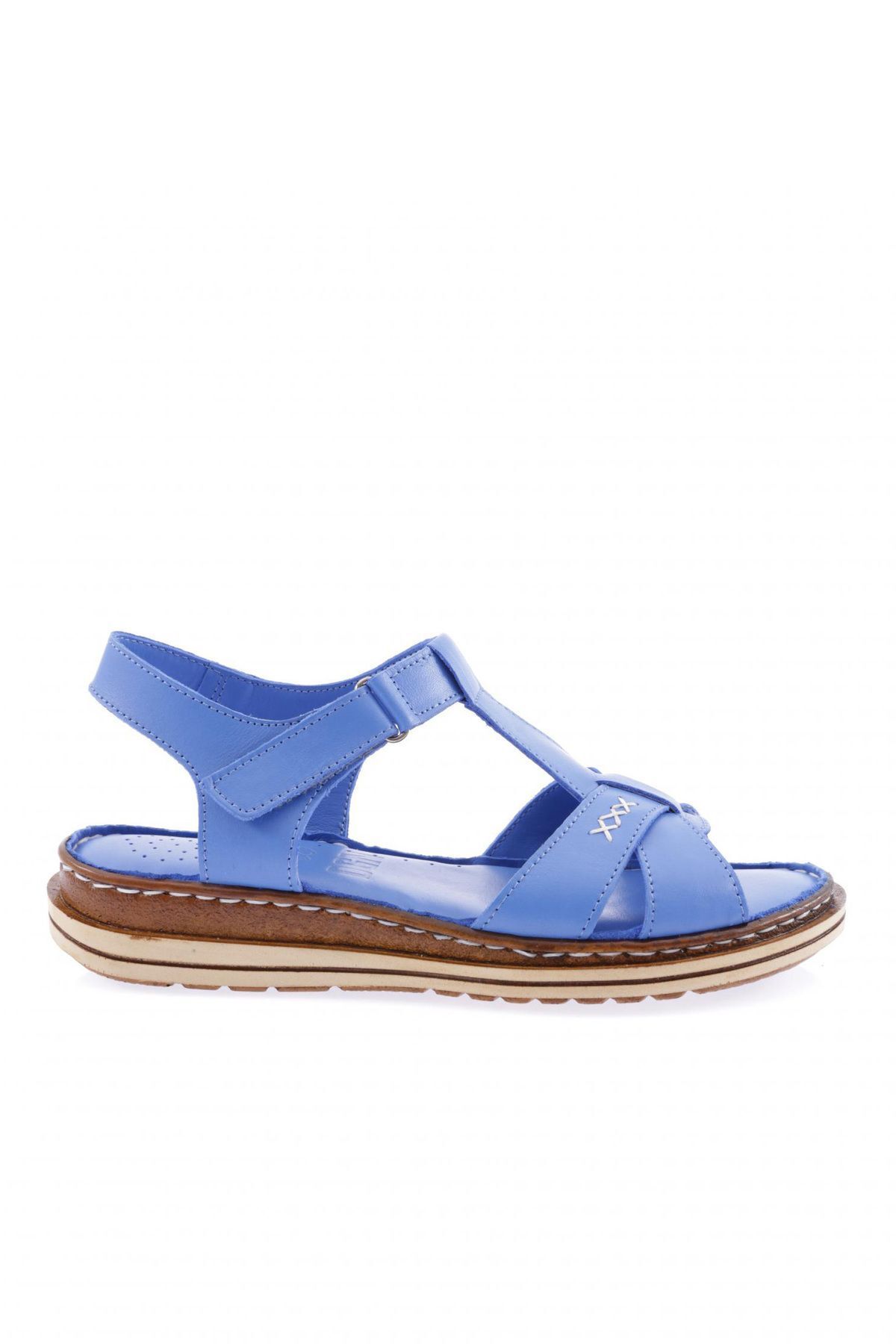 Dgn X002-23y Kadın Çapraz Bantlı Cirtli Sandalet Hakiki Deri Sax Mavi