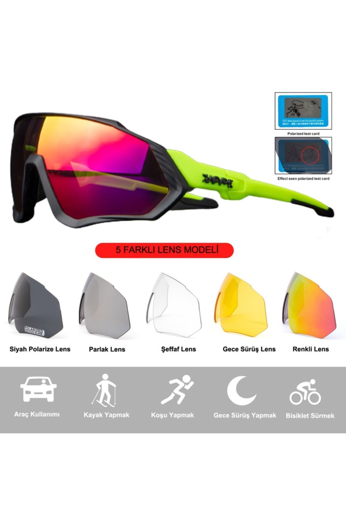 KAPVOE Wind Değişebilir 5 Lens Mtb Polarize Bisiklet Spor Dağ Kayak Gözlüğü