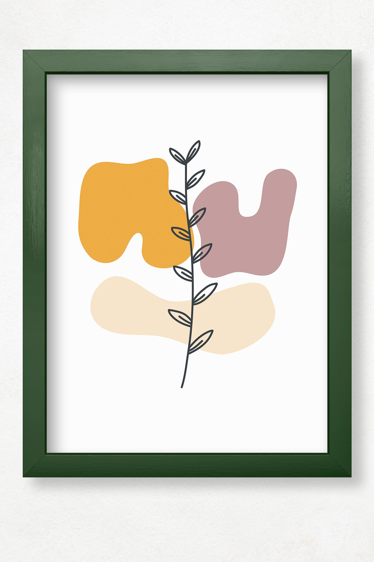 DuoArt Çiçek ve Bitki Soyut Abstract/Modern Boho/Doğal Ahşap Çerçeveli Poster/Çerçeve Rengi:Koyu Yeşil