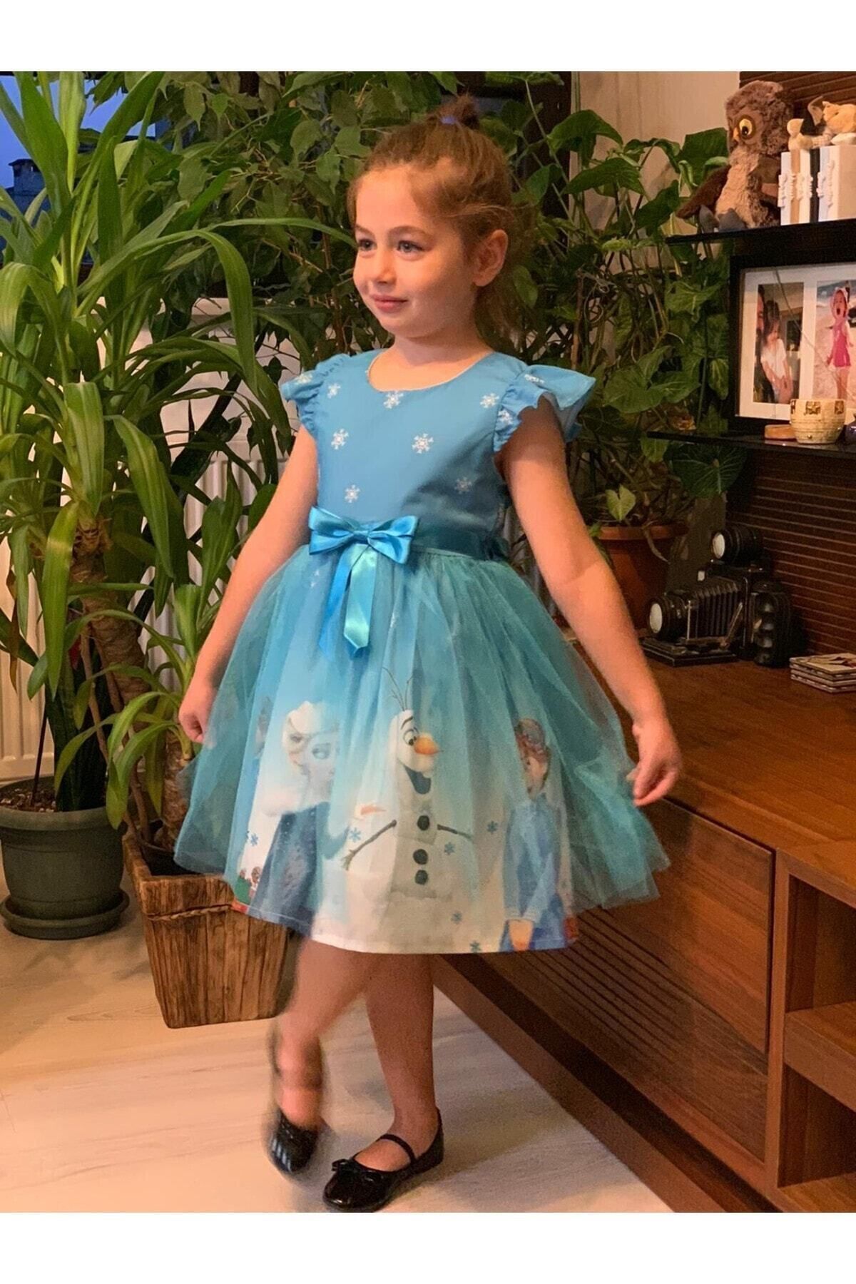 aden kids Mavi Elsa Prenses Kostümü - Frozen Temalı Doğum Günü Ve Parti Elbisesi Çocuklar Için