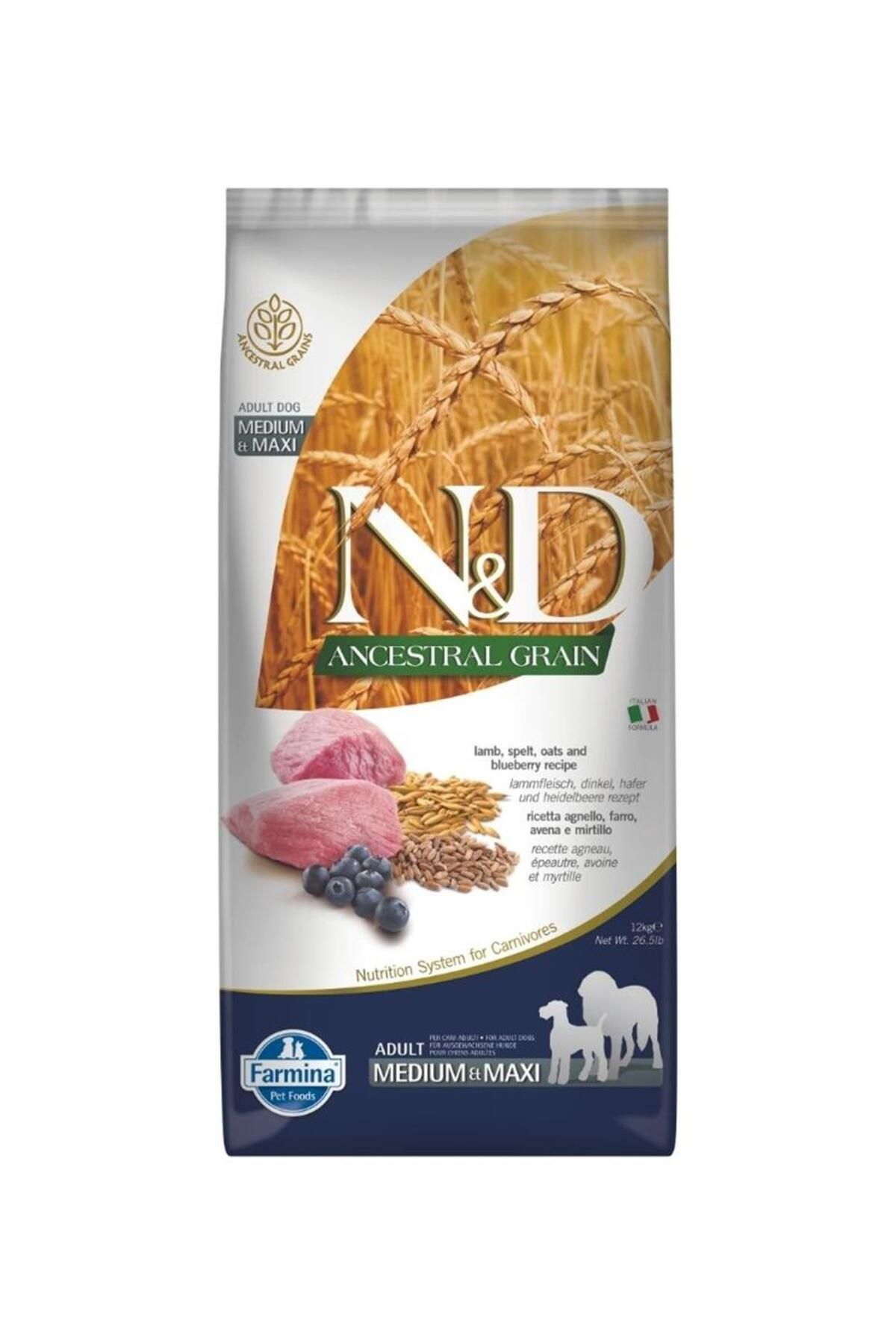 N & D Ancestral Grain Kuzu, K.buğday, Yulaf & Yabanmersini Orta Ve Iri Irk Yetişkin Köpek Maması 12 Kg