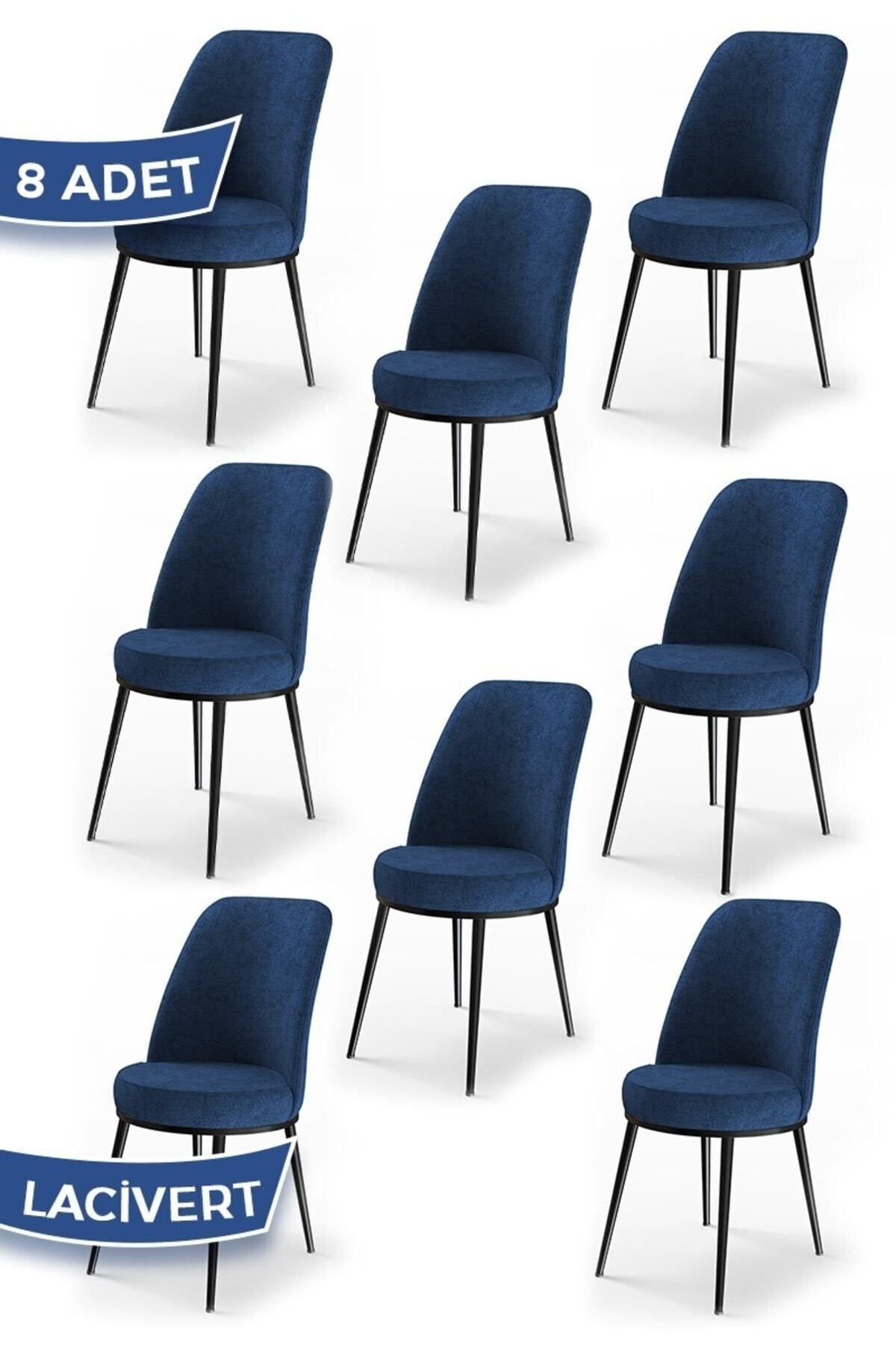 Canisa Concept Dexa Serisi, Üst Kalite Yemek Odası Sandalyesi, Metal Siyah Iskeletli, 8 Adet Lacviert Sandalye