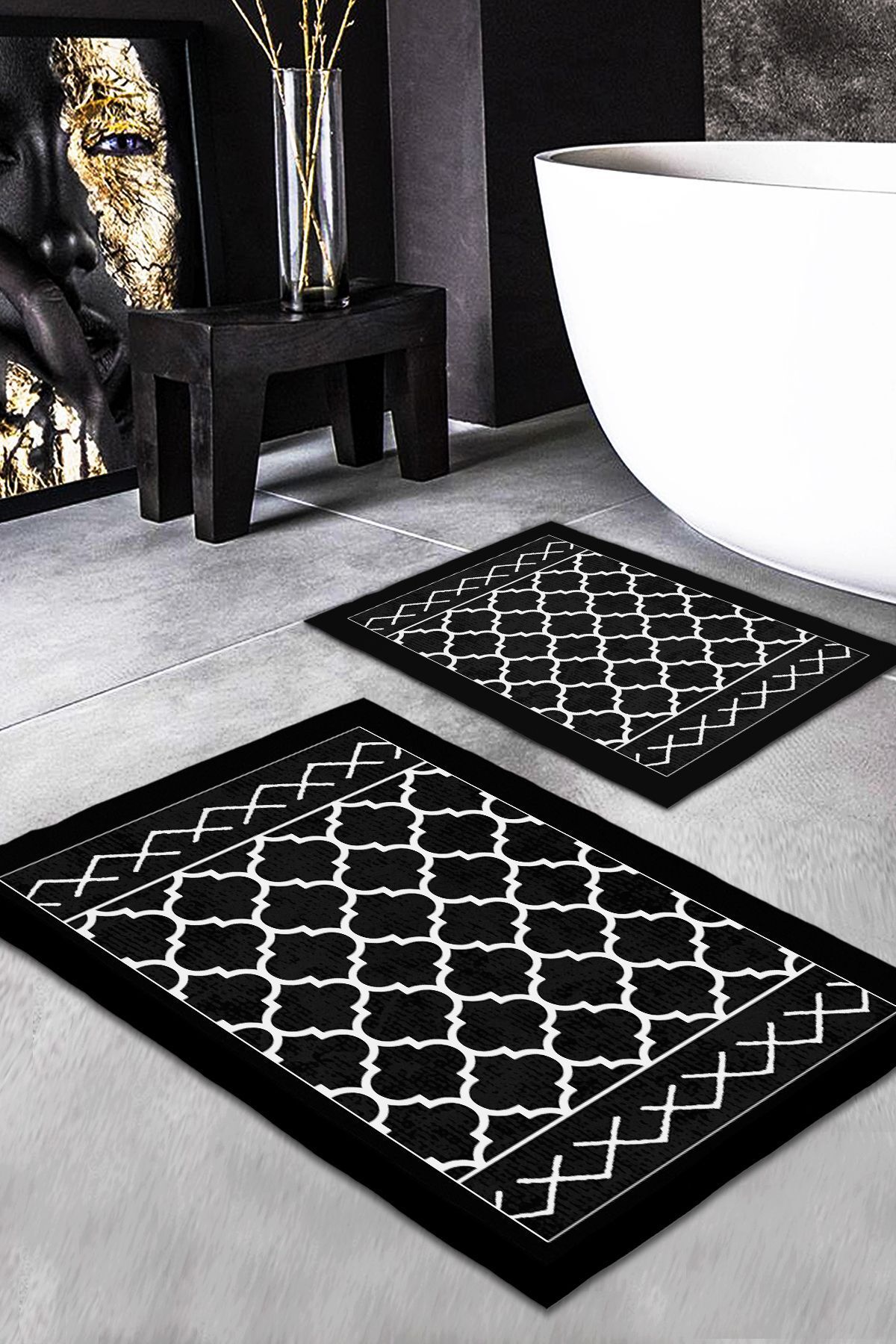 Evmila Modern Desenli 2'li Halı Takımı (60x100/40x60) Banyo Paspası Seti