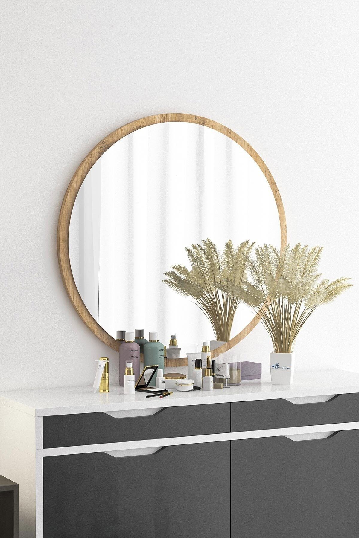 L'occi Concept Rossi 60 Cm Dekoratif Yuvarlak Antre Hol Salon Mutfak Banyo Wc Ofis Atlantik Çam Ayna Rs-at