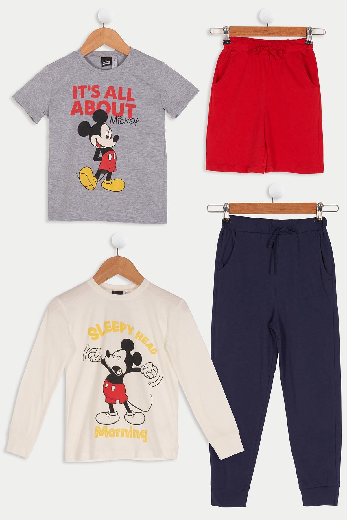 for you kids 4'lü Mickey Mouse Baskılı Tshirt Şort Pantolon Takım