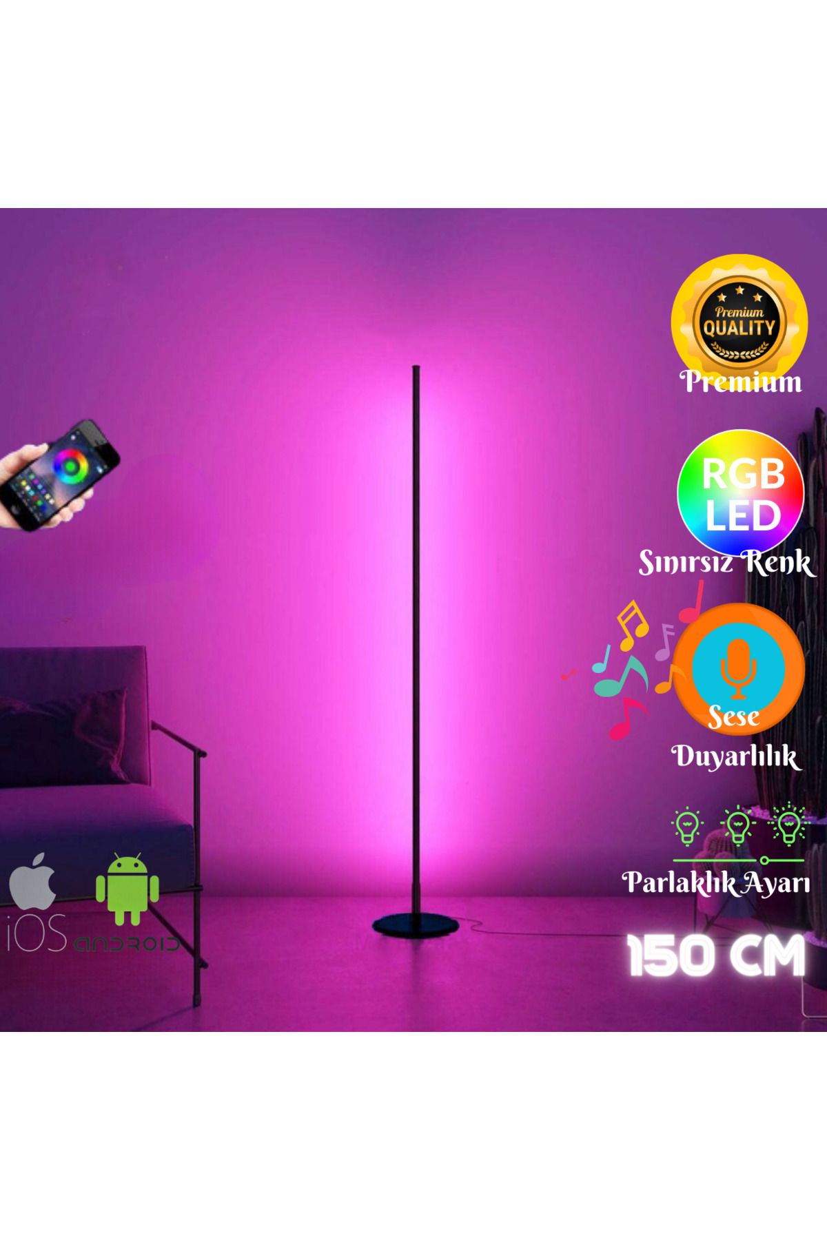 neeko Mobıl Stıck -Telefon Kontrol - Oda Aydınlatma Sistemi Full Rgb - Full Renk - Çok Özellik 150 cm