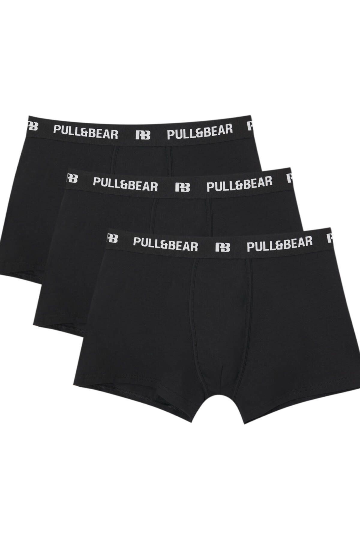 Pull & Bear 3’lü beyaz logolu siyah boxer paketi