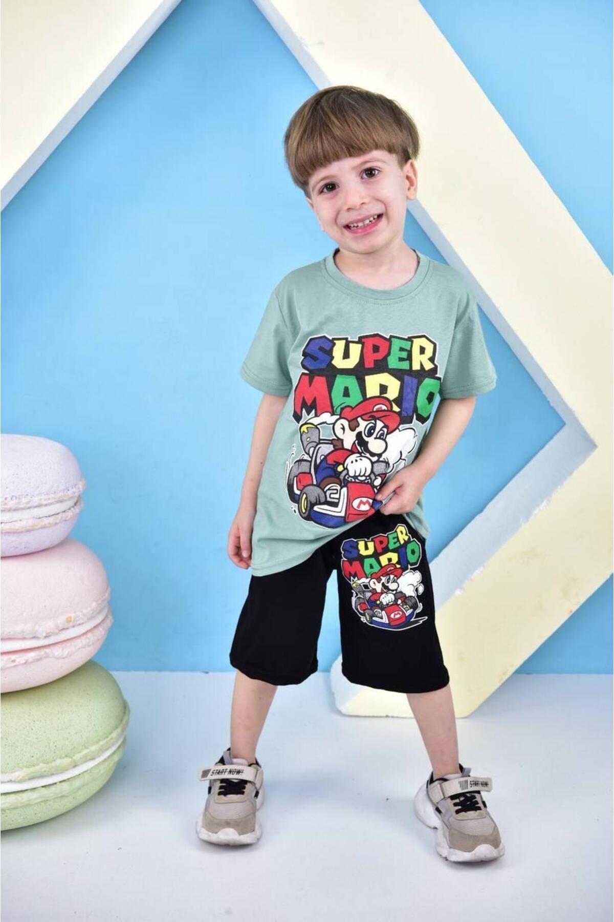TRENDİMİZBİR Erkek Çocuk Super Mario Baskılı Şortlu Alt Üst Takım