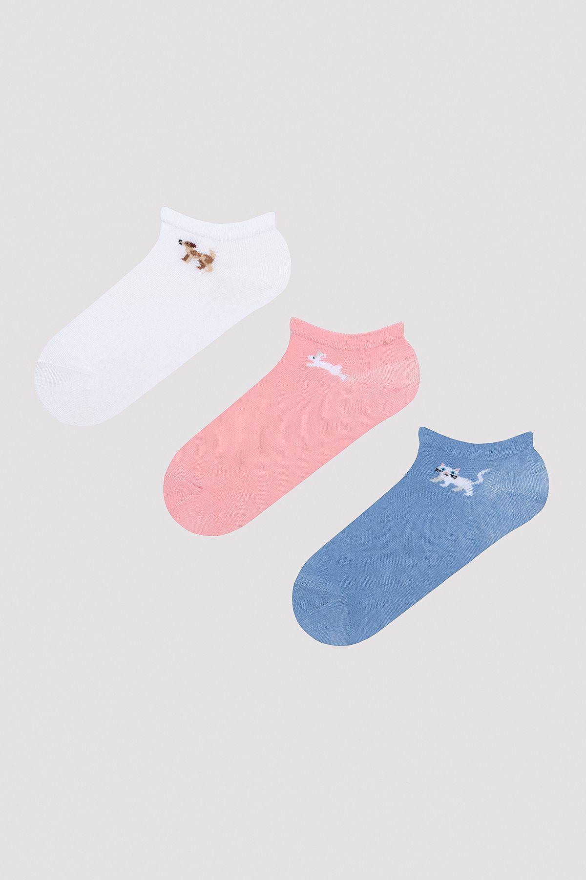 Penti Minimal Animal Mavi-Pembe 3lü Patik Çorap