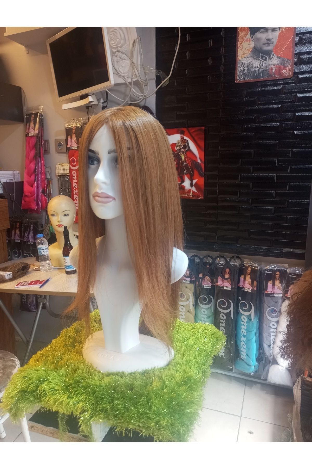 Lgskozmetik 55 cm%100 gerçek saç peruk soğan kabuğu